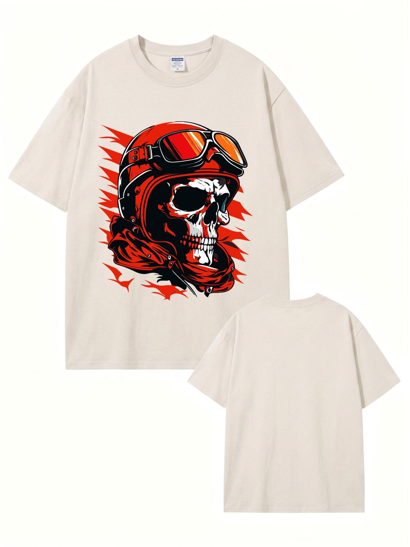 Vintage Washed Skull Biker Graphic Tee - 300GSM Heavyweight Cotton