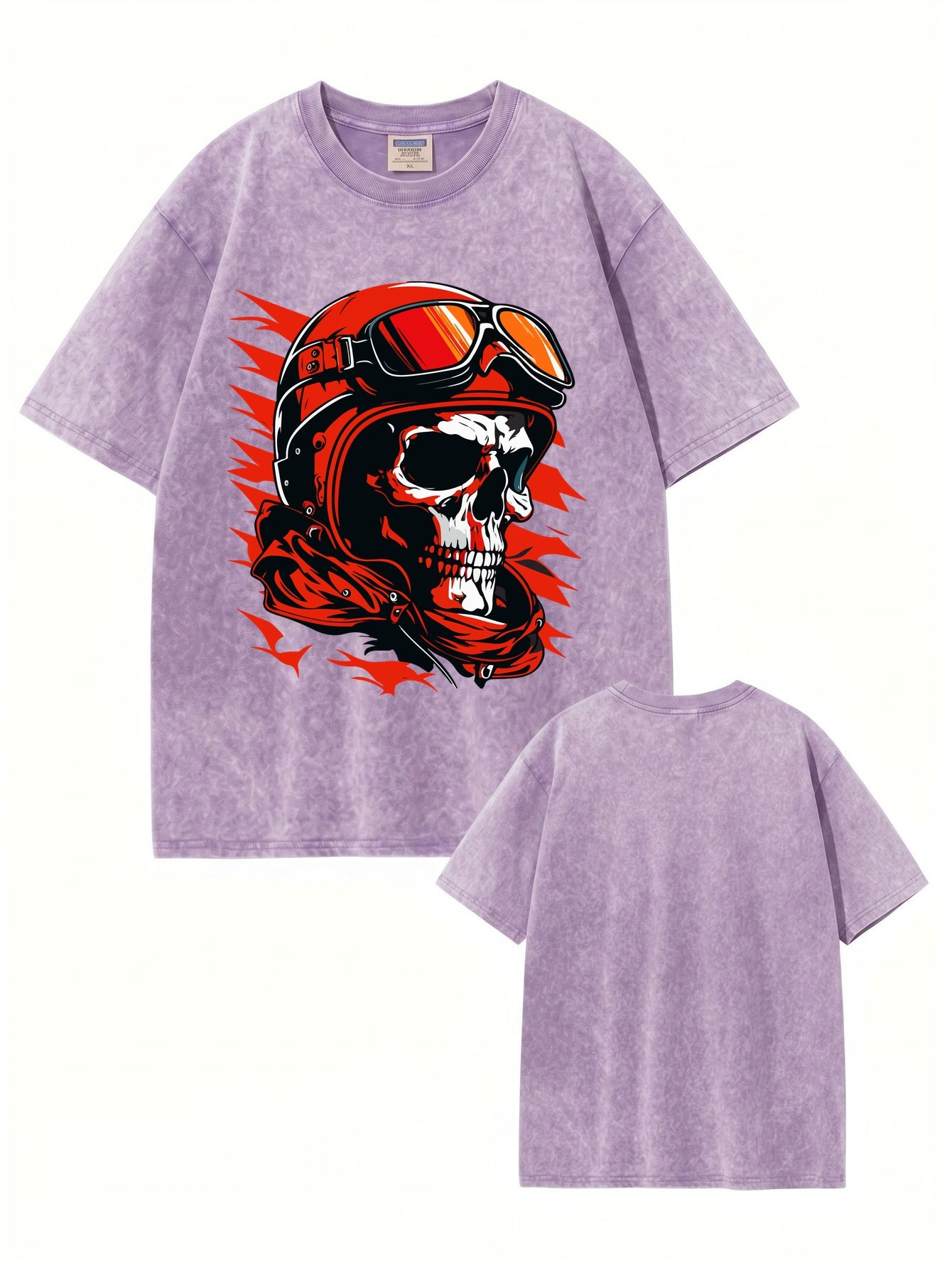 Vintage Washed Skull Biker Graphic Tee - 300GSM Heavyweight Cotton