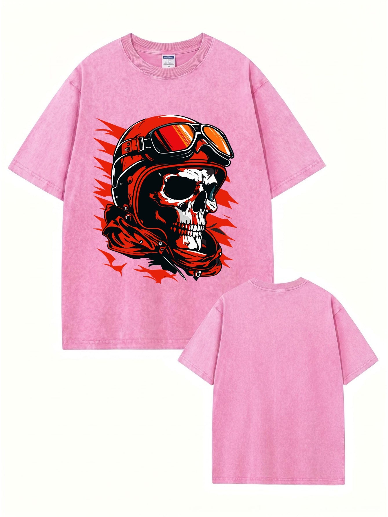 Vintage Washed Skull Biker Graphic Tee - 300GSM Heavyweight Cotton