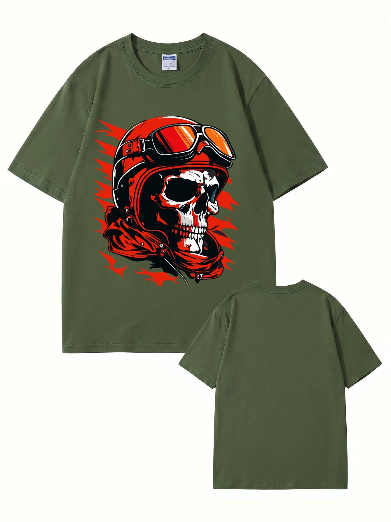Vintage Biker Skull Graphic T-Shirt | Retro Motorcycle Helmet Print Tee