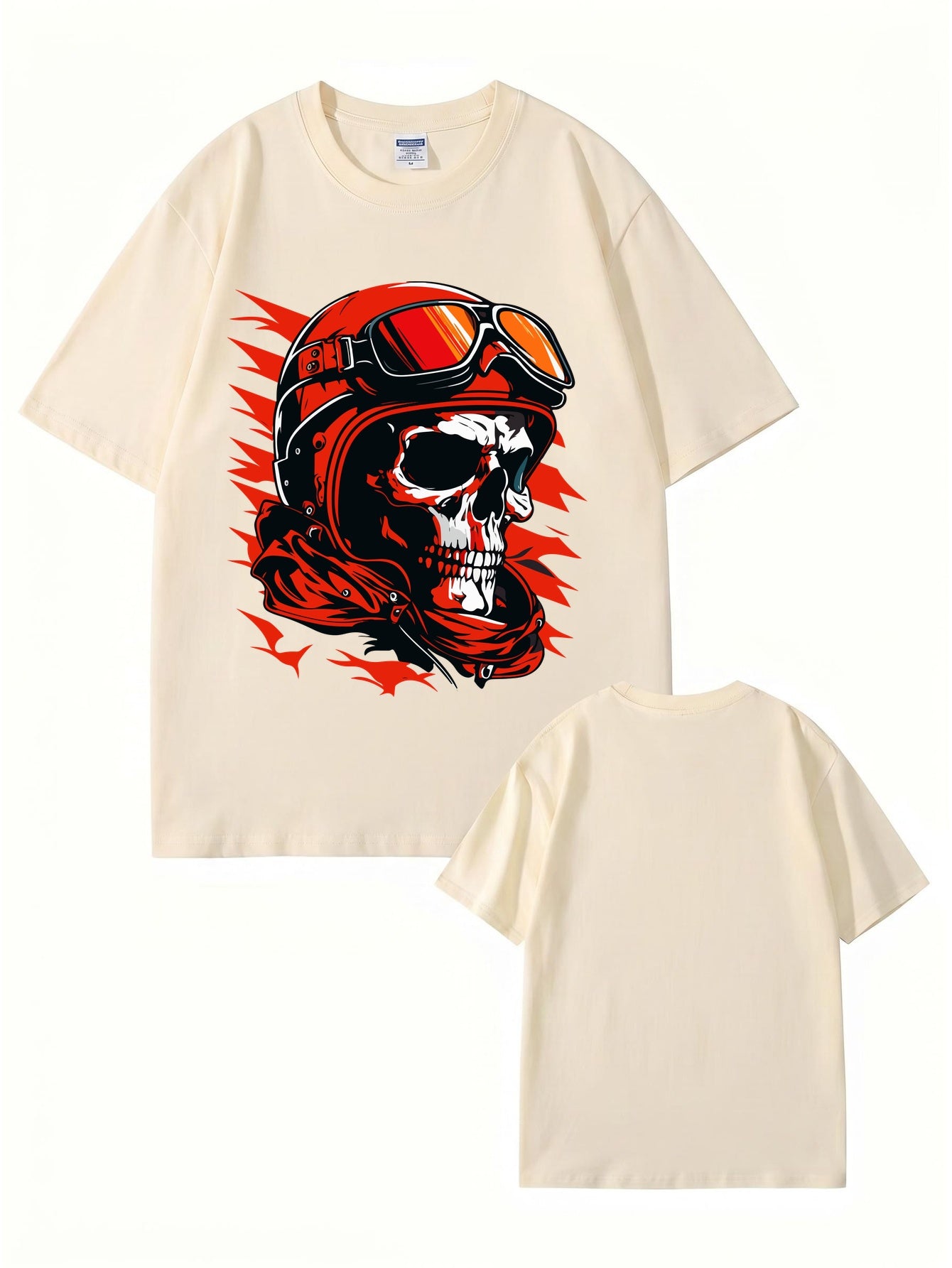 Vintage Biker Skull Graphic T-Shirt | Retro Motorcycle Helmet Print Tee