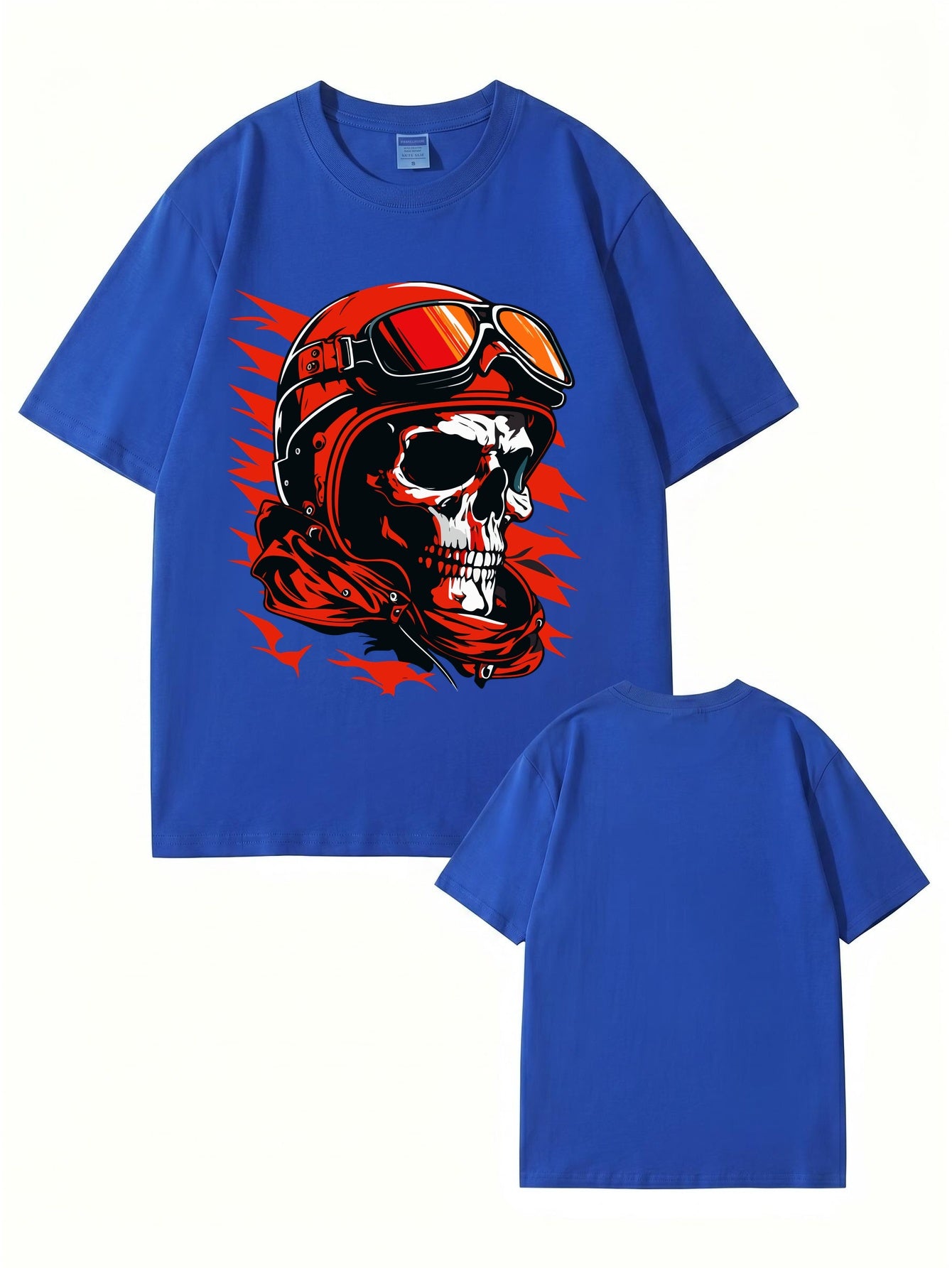 Vintage Biker Skull Graphic T-Shirt | Retro Motorcycle Helmet Print Tee