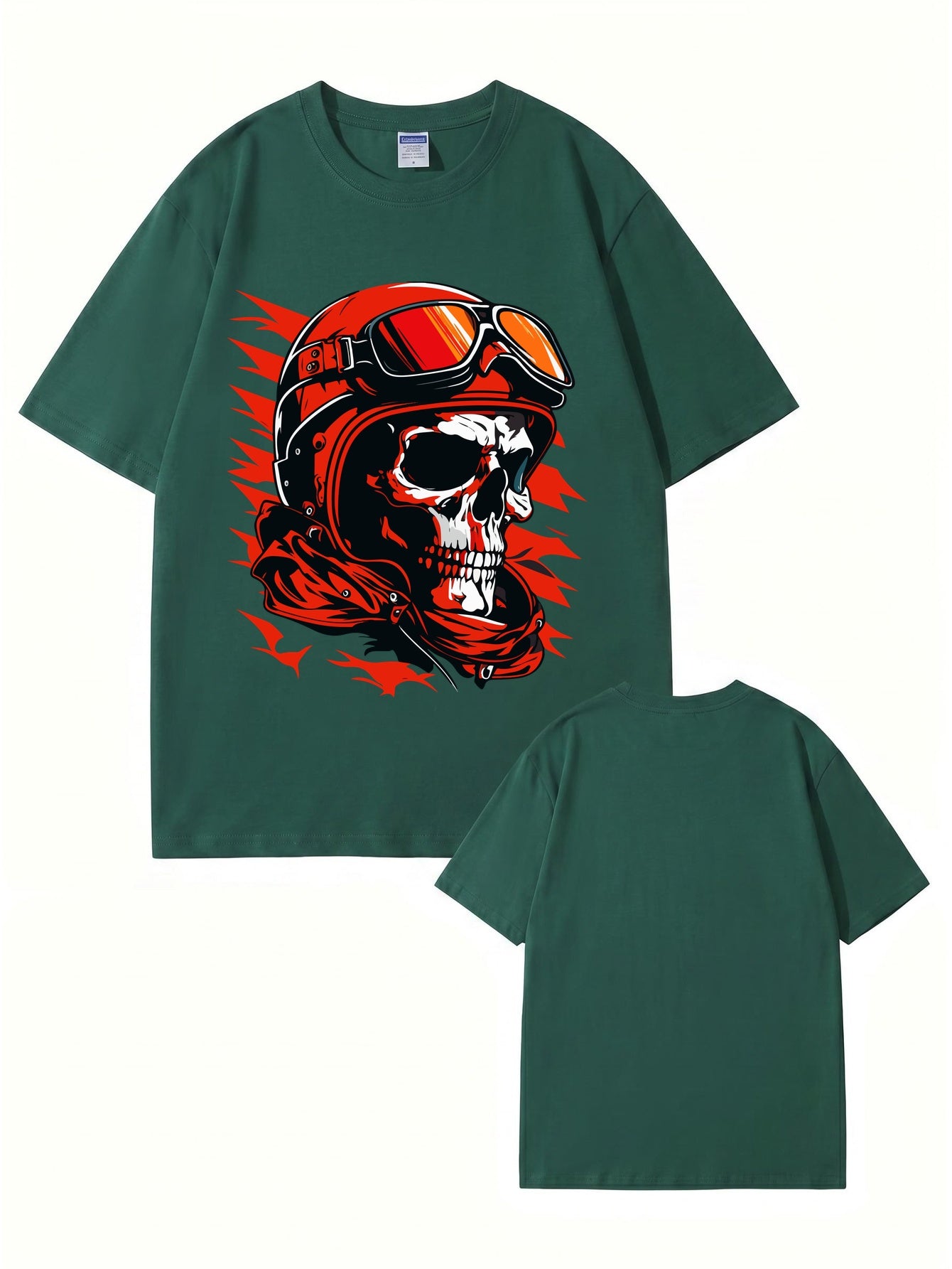Vintage Biker Skull Graphic T-Shirt | Retro Motorcycle Helmet Print Tee
