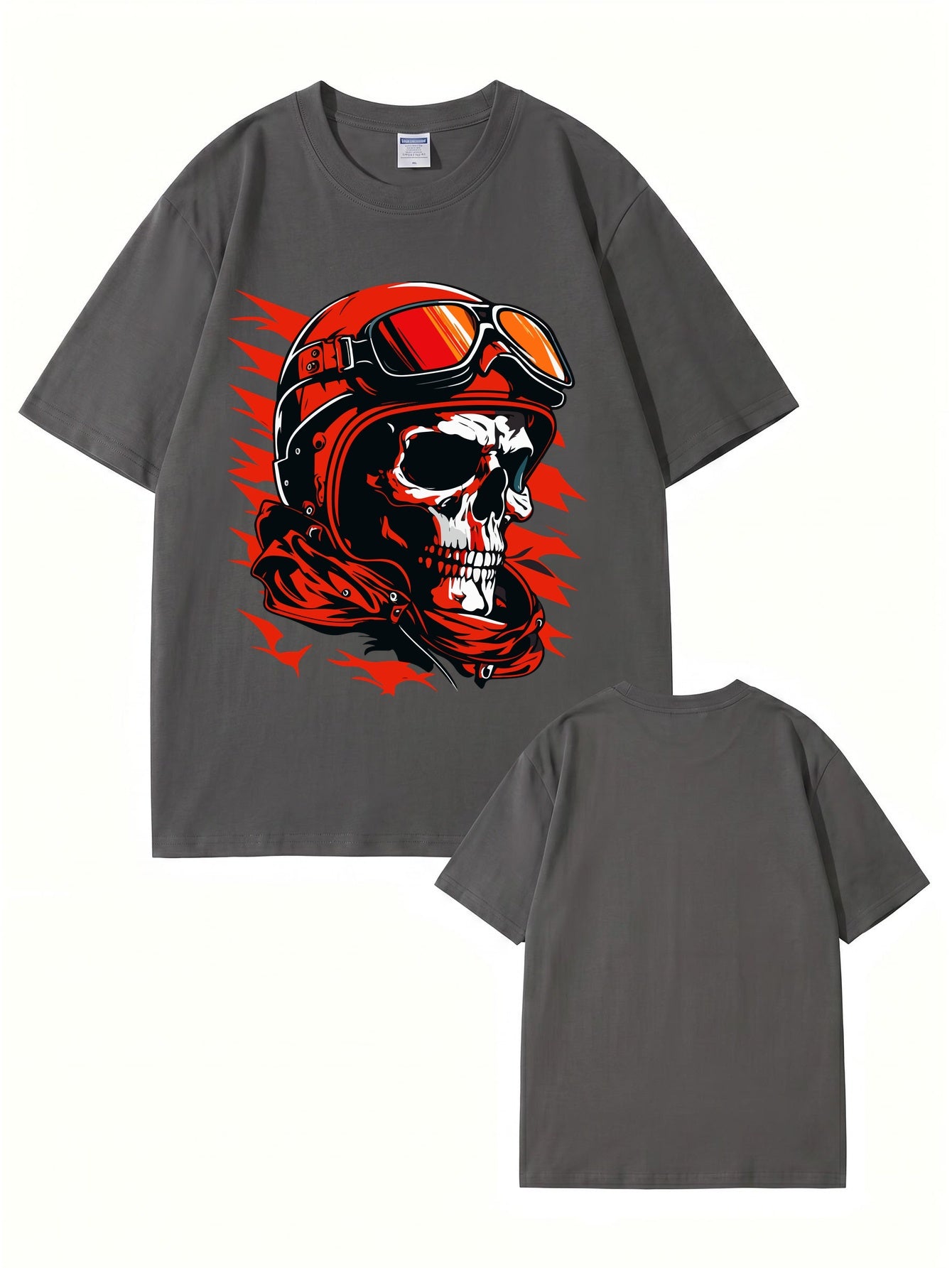 Vintage Biker Skull Graphic T-Shirt | Retro Motorcycle Helmet Print Tee