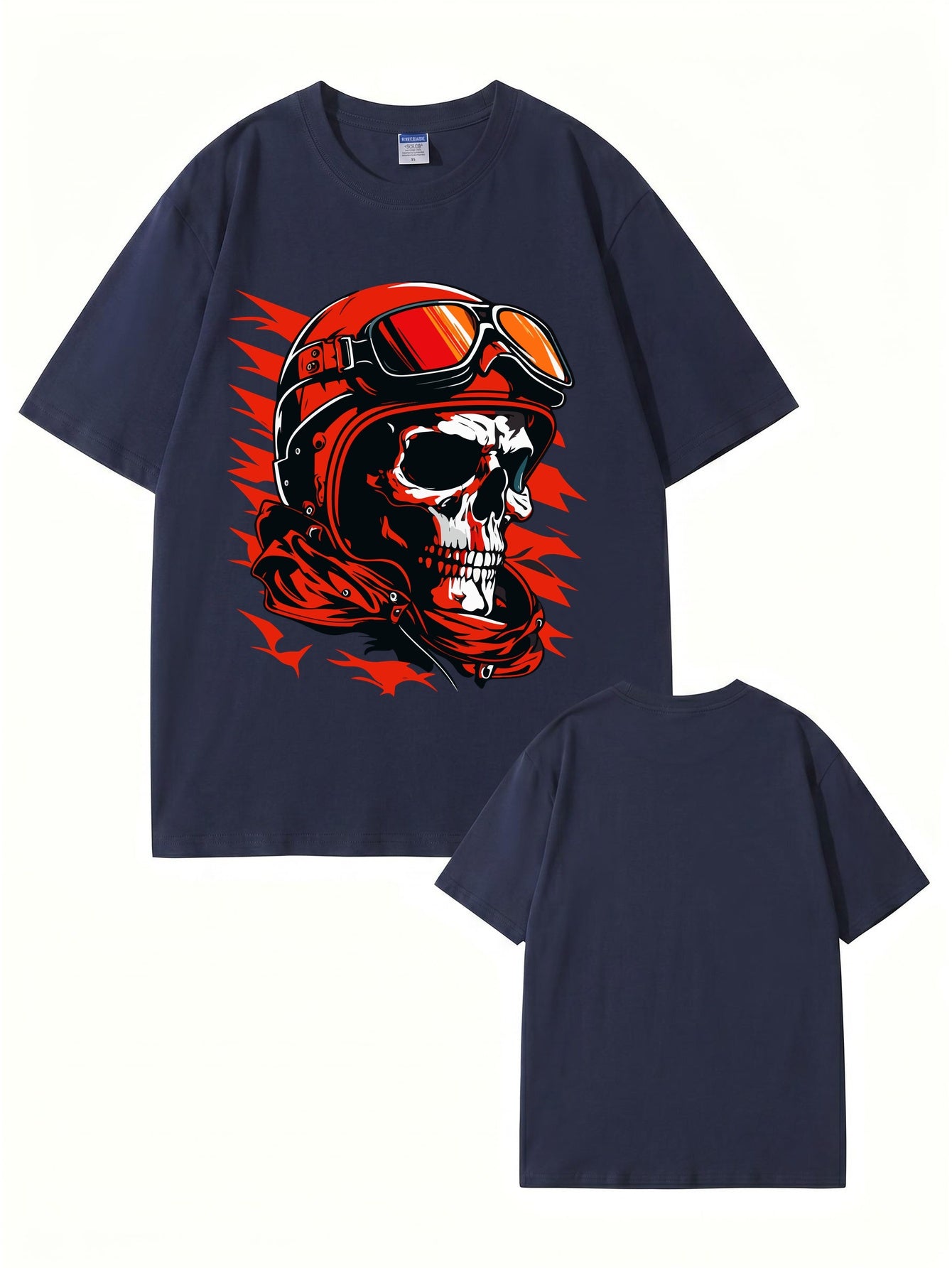 Vintage Biker Skull Graphic T-Shirt | Retro Motorcycle Helmet Print Tee