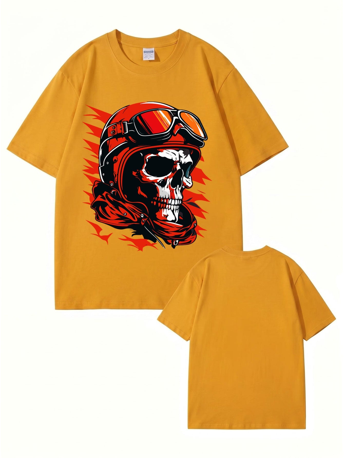 Vintage Biker Skull Graphic T-Shirt | Retro Motorcycle Helmet Print Tee