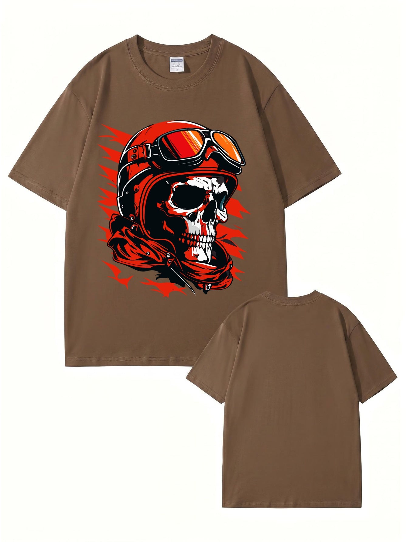Vintage Biker Skull Graphic T-Shirt | Retro Motorcycle Helmet Print Tee