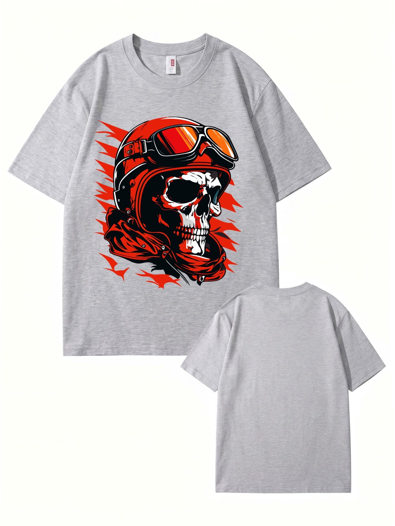 Vintage Biker Skull Graphic T-Shirt | Retro Motorcycle Helmet Print Tee