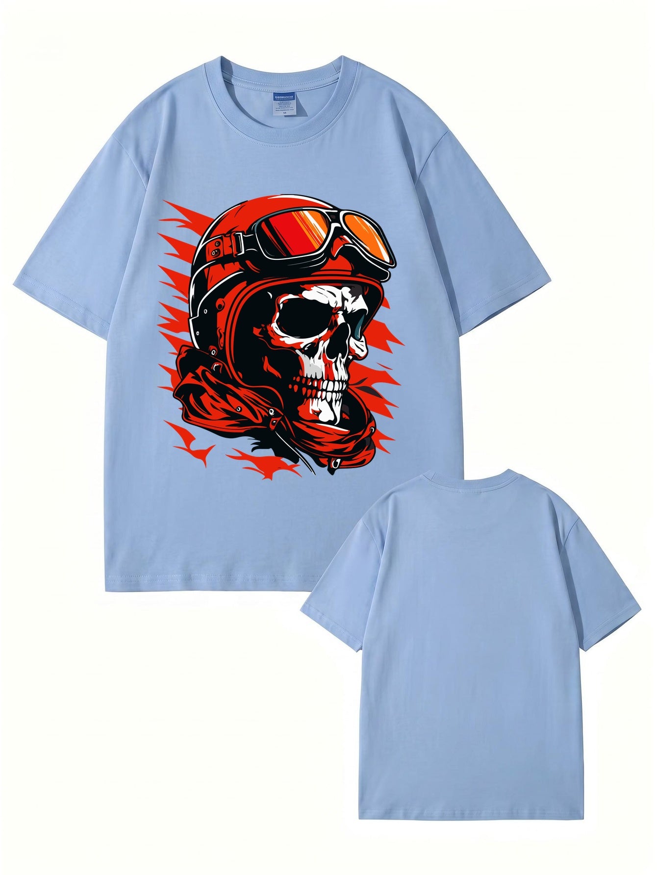 Vintage Biker Skull Graphic T-Shirt | Retro Motorcycle Helmet Print Tee