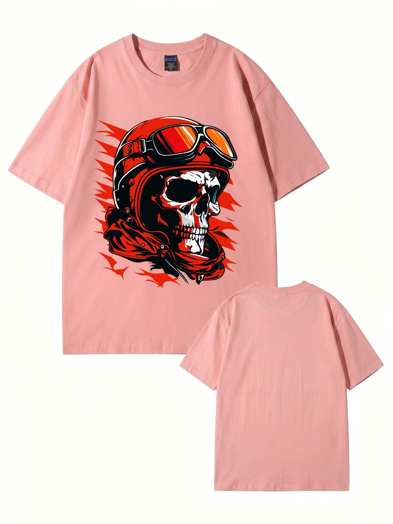 Vintage Biker Skull Graphic T-Shirt | Retro Motorcycle Helmet Print Tee