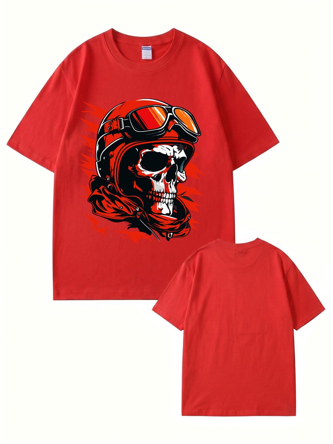 Vintage Biker Skull Graphic T-Shirt | Retro Motorcycle Helmet Print Tee
