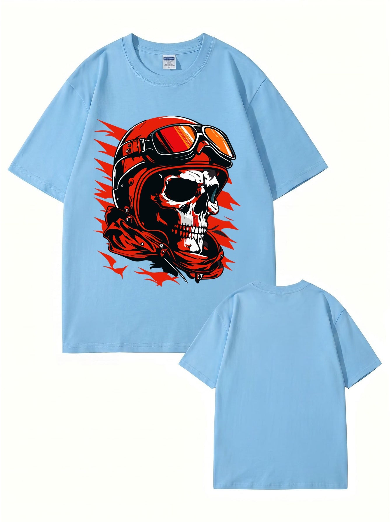 Vintage Biker Skull Graphic T-Shirt | Retro Motorcycle Helmet Print Tee