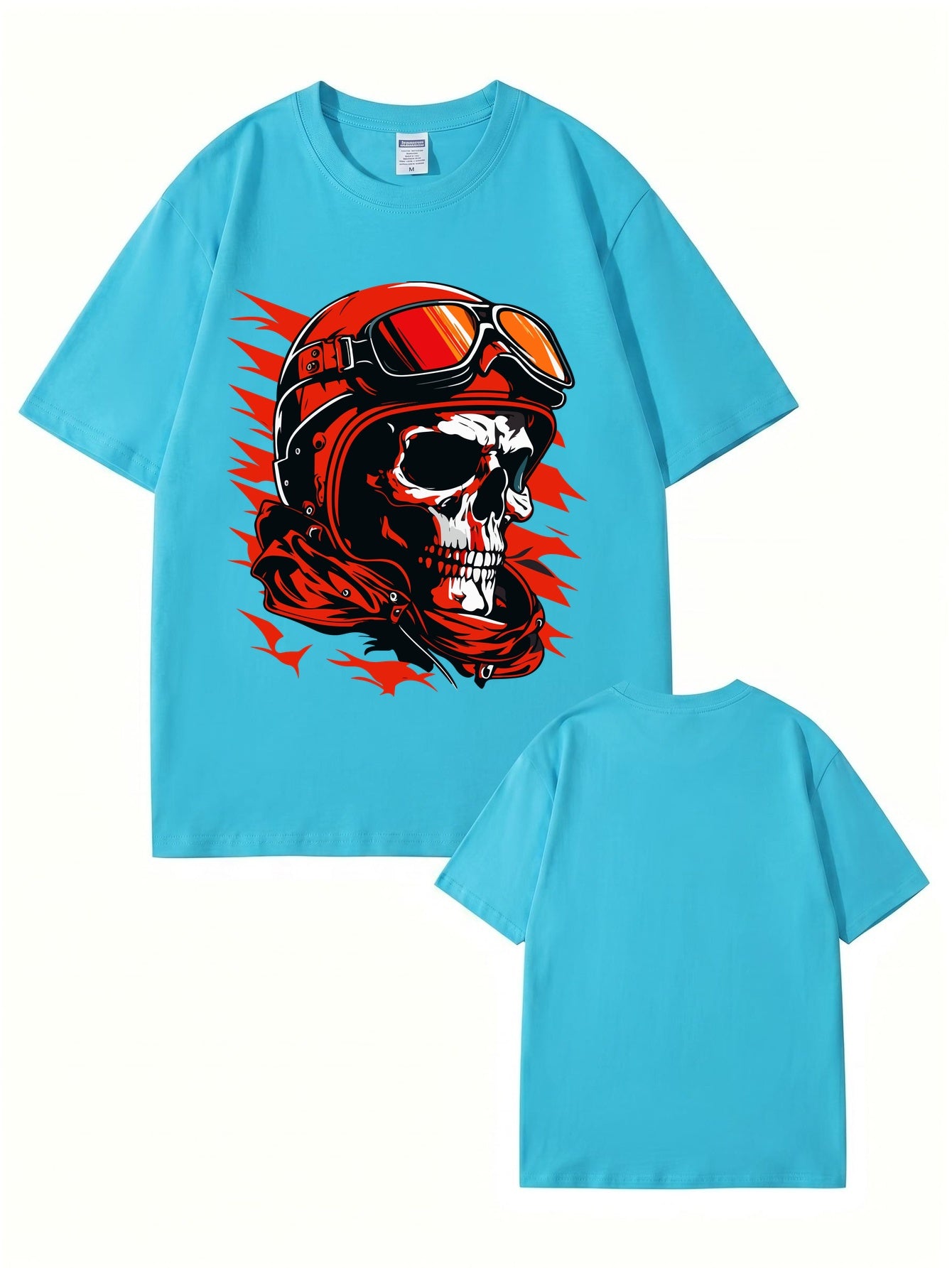 Vintage Biker Skull Graphic T-Shirt | Retro Motorcycle Helmet Print Tee
