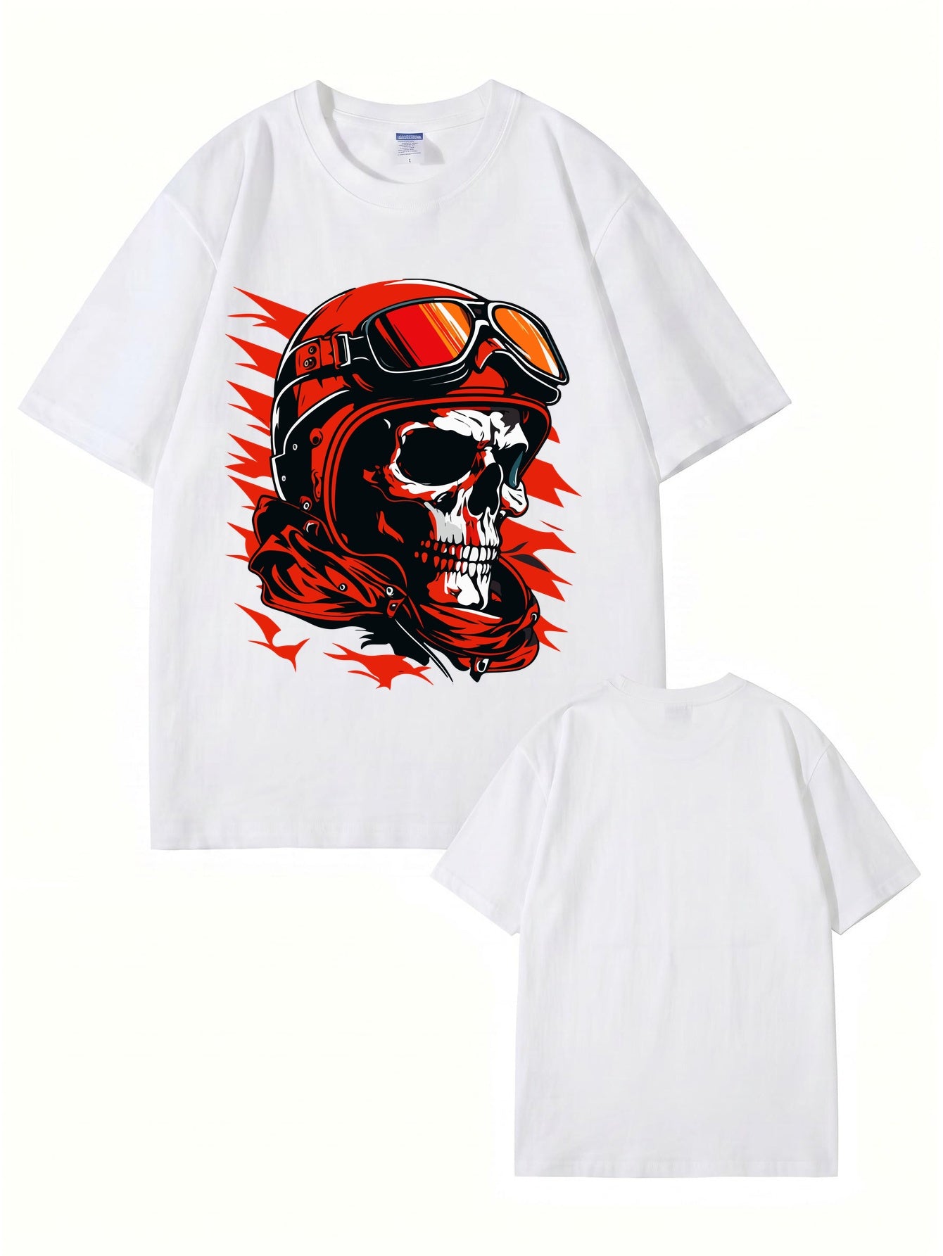 Vintage Biker Skull Graphic T-Shirt | Retro Motorcycle Helmet Print Tee