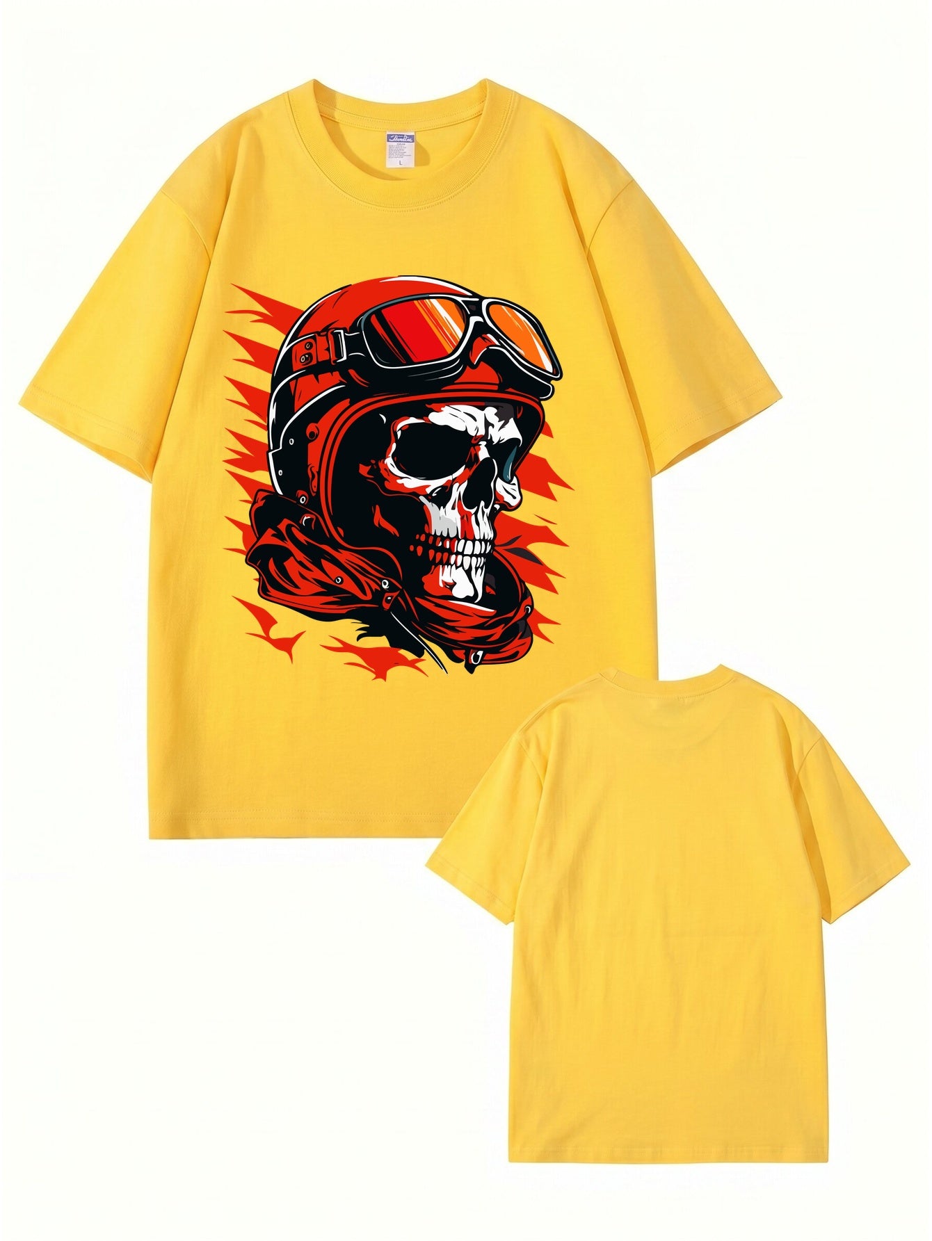 Vintage Biker Skull Graphic T-Shirt | Retro Motorcycle Helmet Print Tee