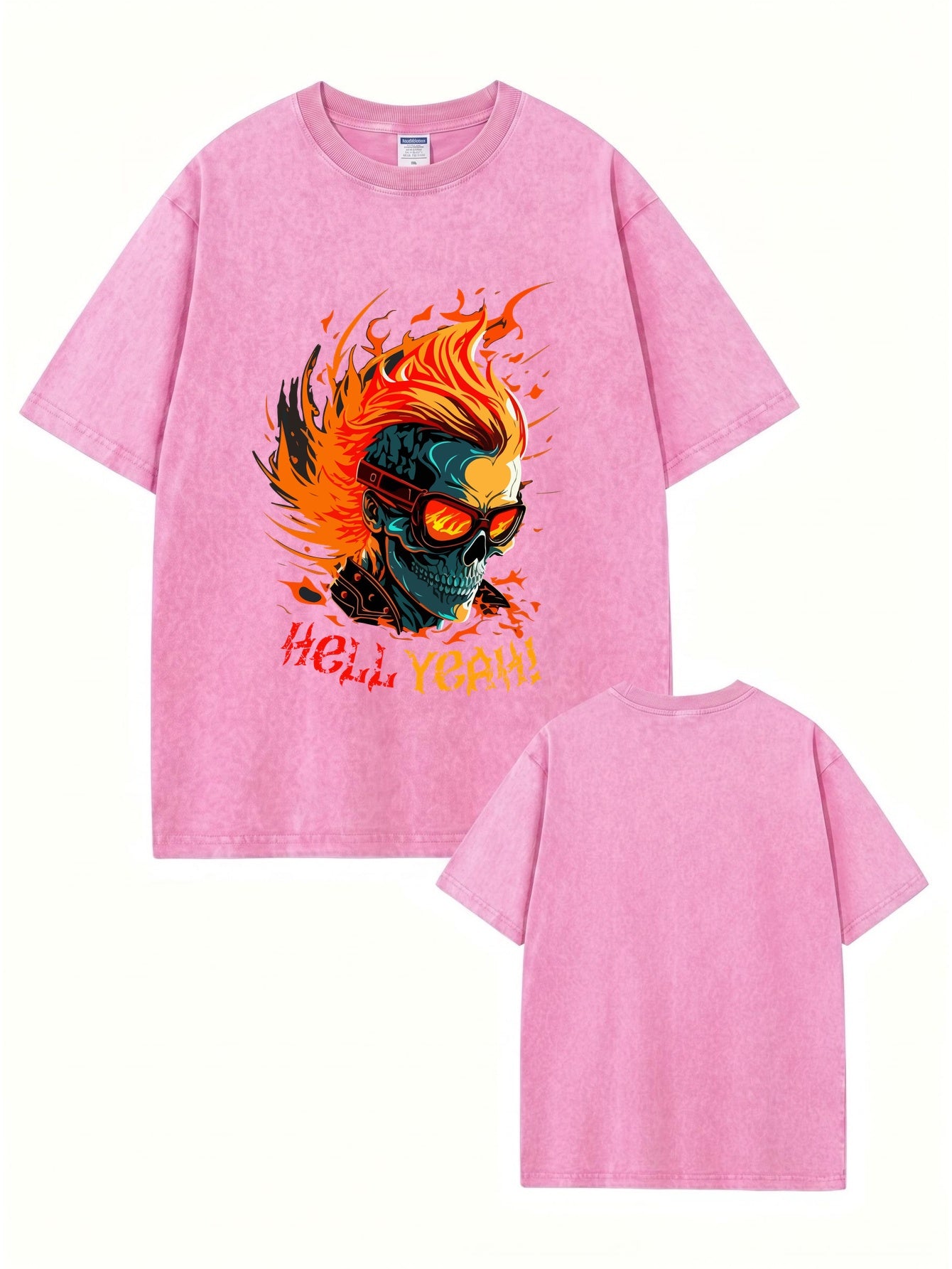 Vintage Washed Oversized T-Shirt with Flaming Skull Graphic Print