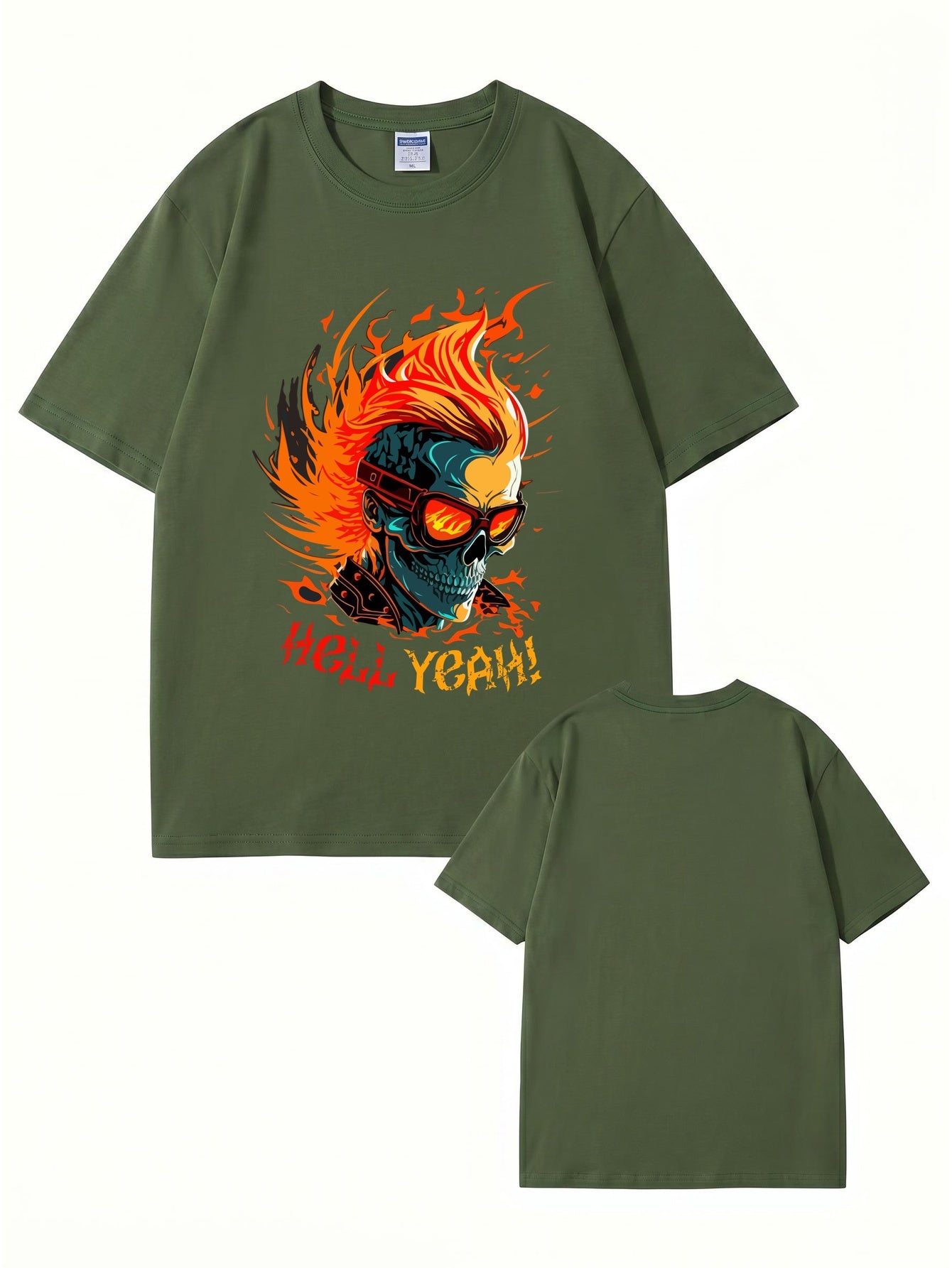 HELL YEAH Flaming Skull Graphic T-Shirt - Premium 200gsm Cotton Streetwear