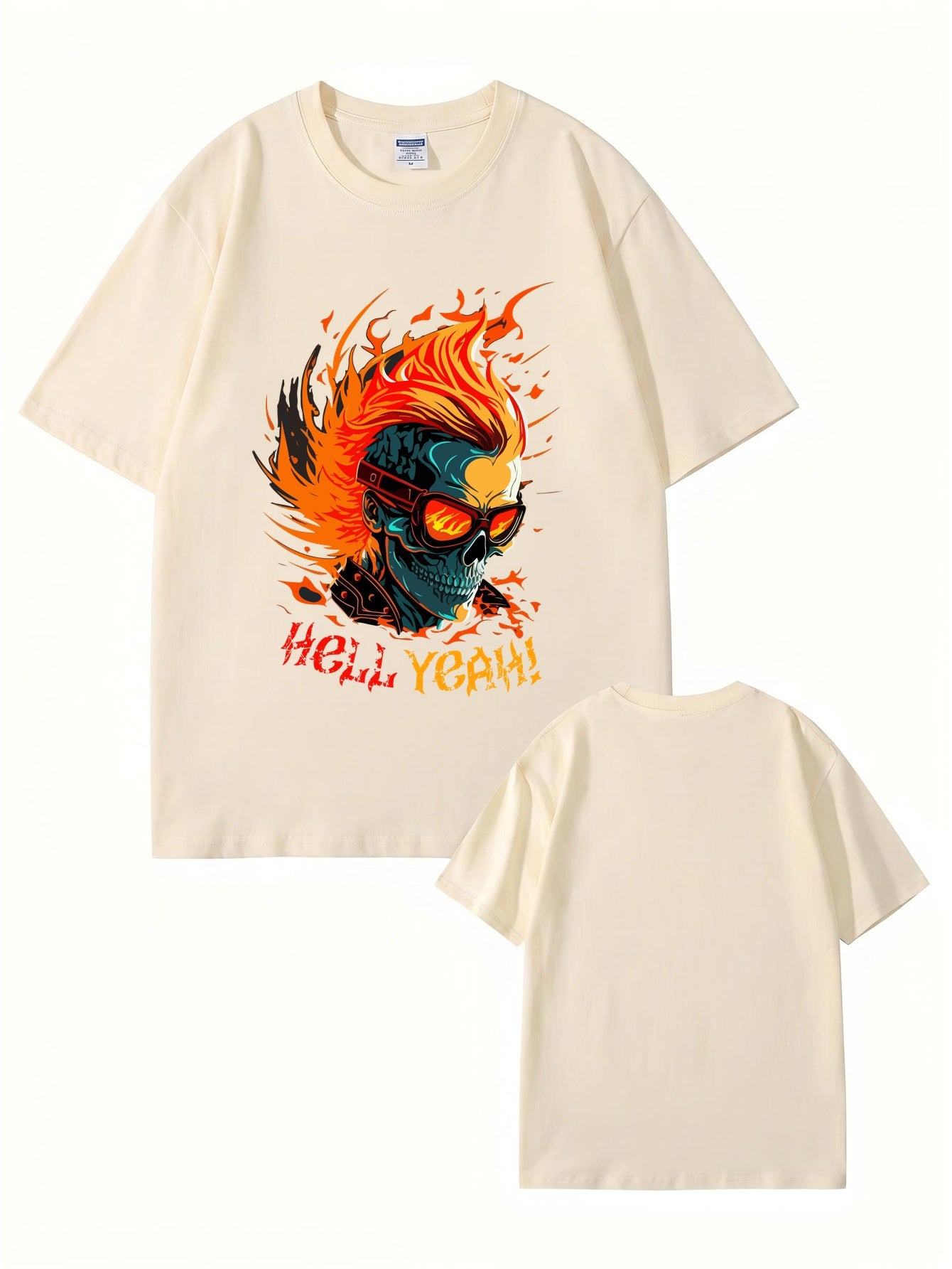 HELL YEAH Flaming Skull Graphic T-Shirt - Premium 200gsm Cotton Streetwear