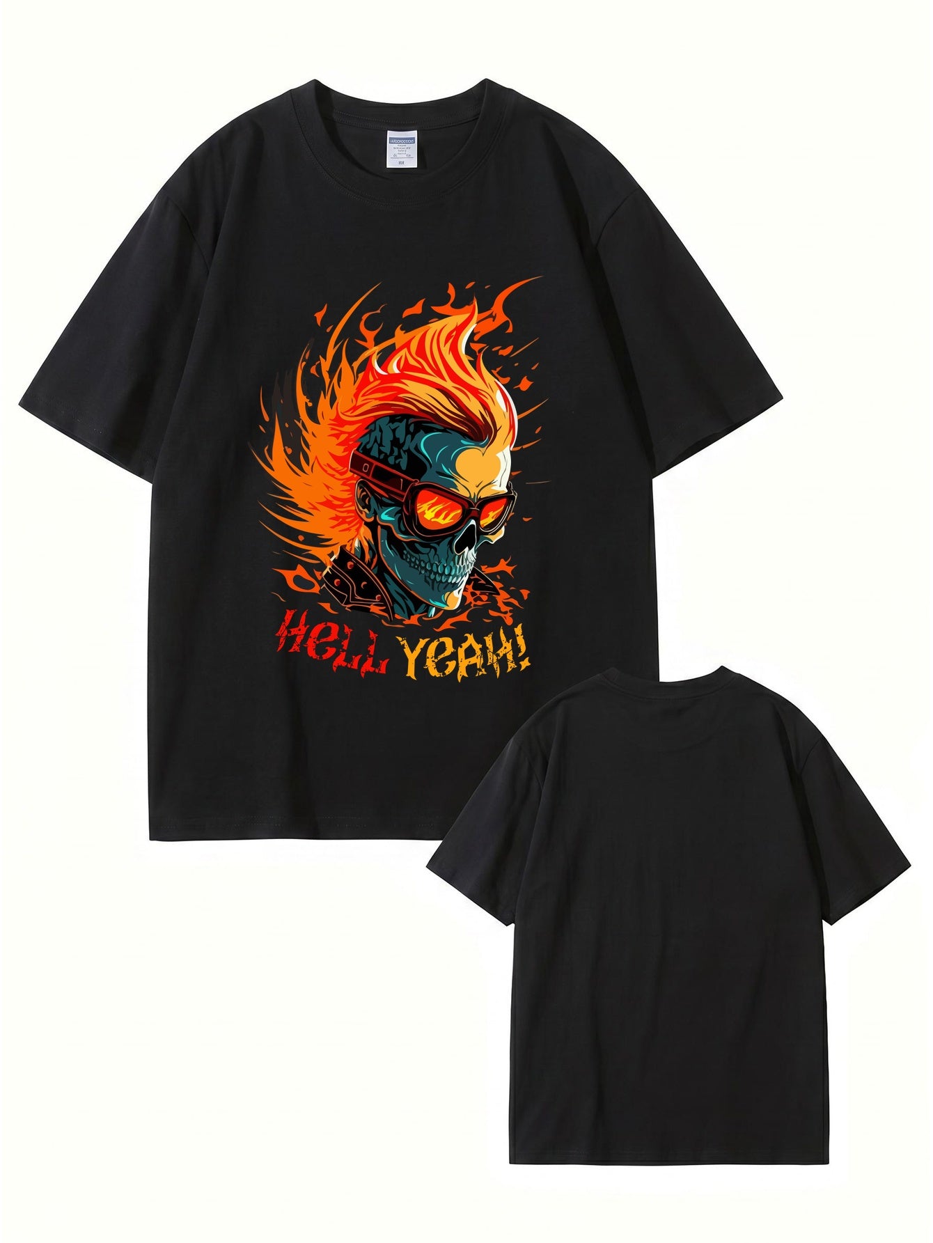 HELL YEAH Flaming Skull Graphic T-Shirt - Premium 200gsm Cotton Streetwear
