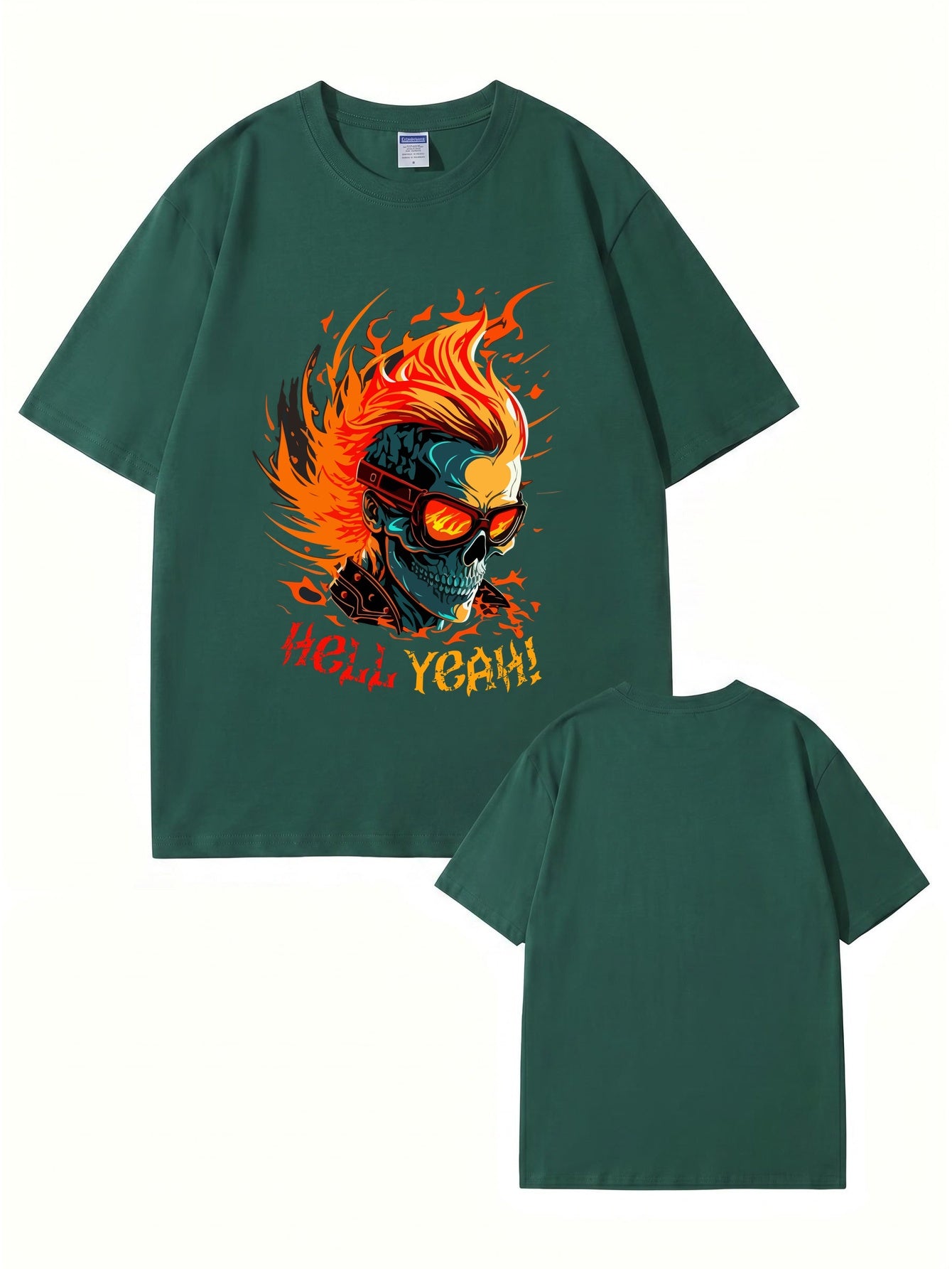 HELL YEAH Flaming Skull Graphic T-Shirt - Premium 200gsm Cotton Streetwear