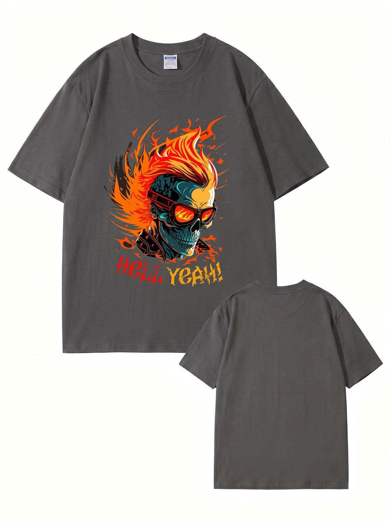 HELL YEAH Flaming Skull Graphic T-Shirt - Premium 200gsm Cotton Streetwear