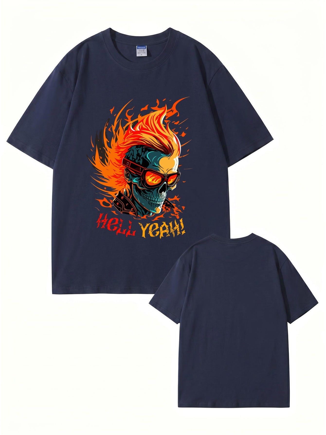 HELL YEAH Flaming Skull Graphic T-Shirt - Premium 200gsm Cotton Streetwear