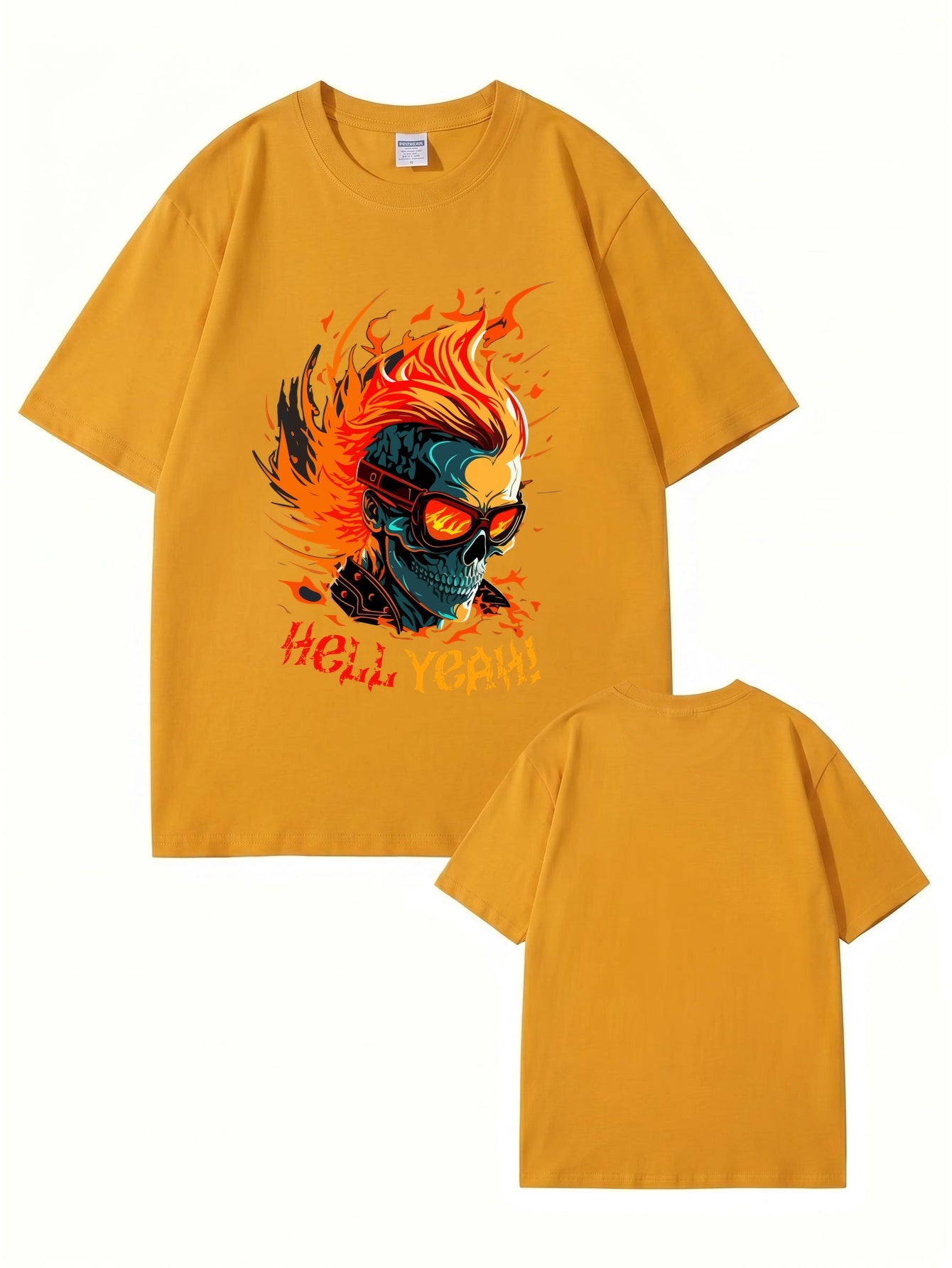 HELL YEAH Flaming Skull Graphic T-Shirt - Premium 200gsm Cotton Streetwear