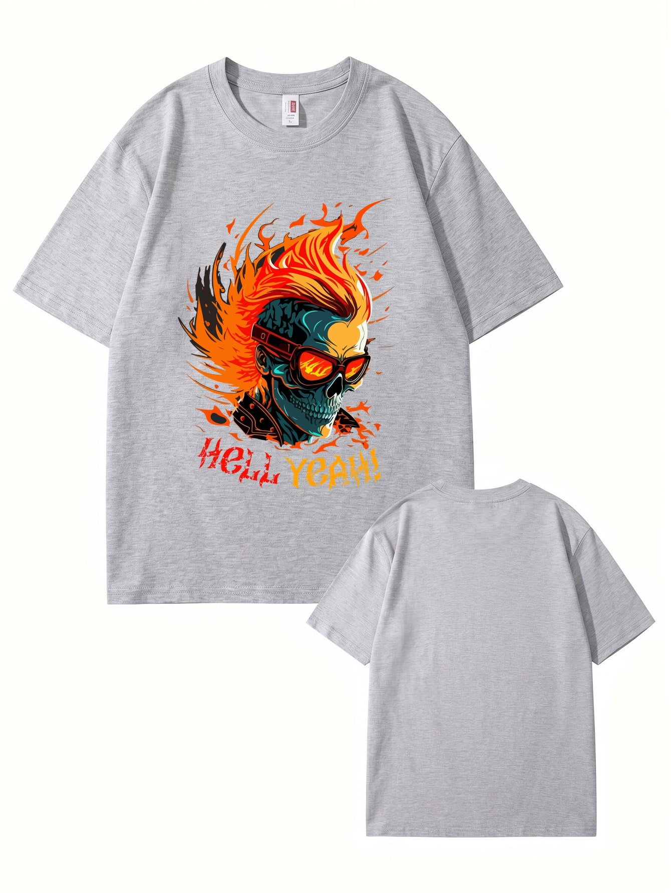 HELL YEAH Flaming Skull Graphic T-Shirt - Premium 200gsm Cotton Streetwear