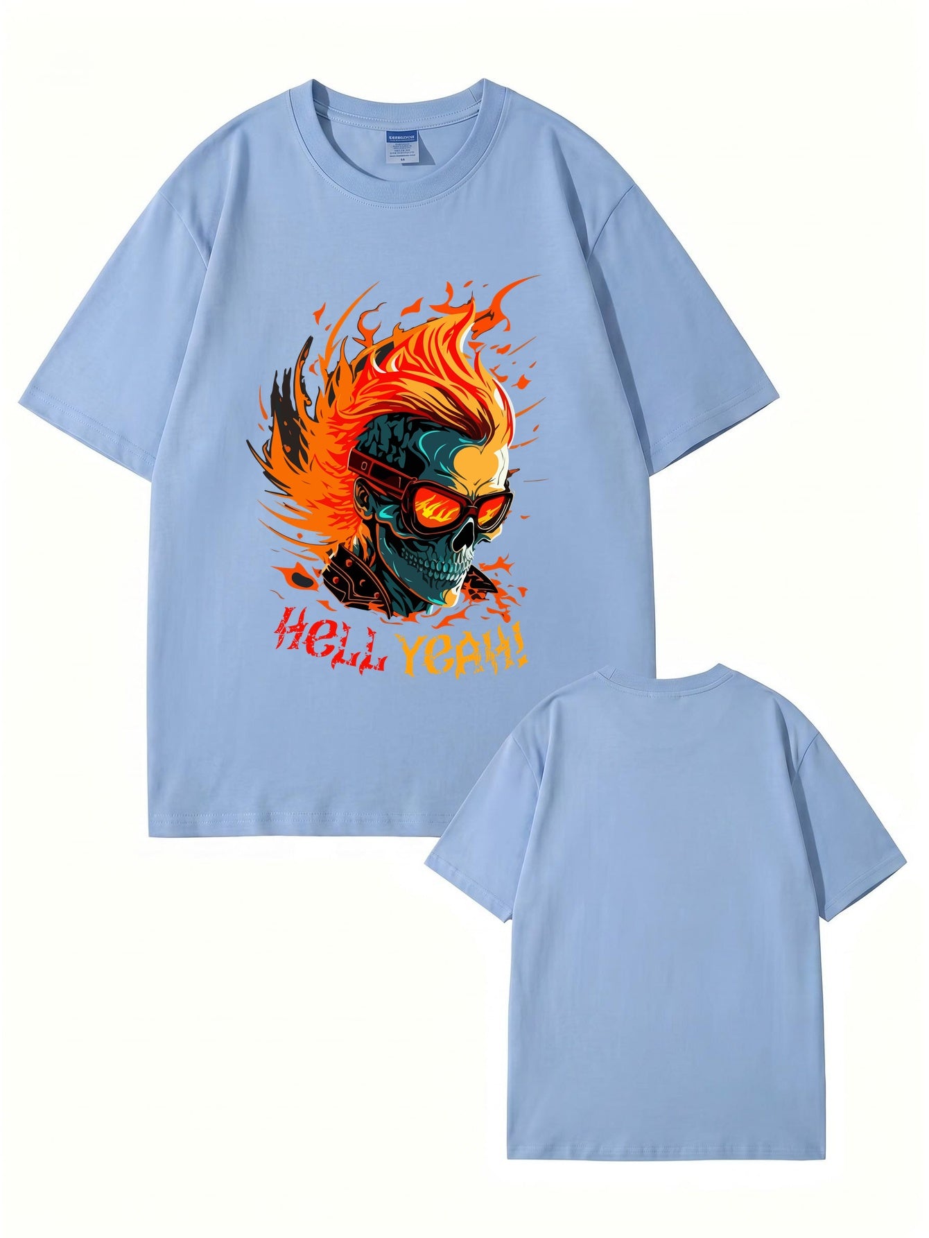 HELL YEAH Flaming Skull Graphic T-Shirt - Premium 200gsm Cotton Streetwear