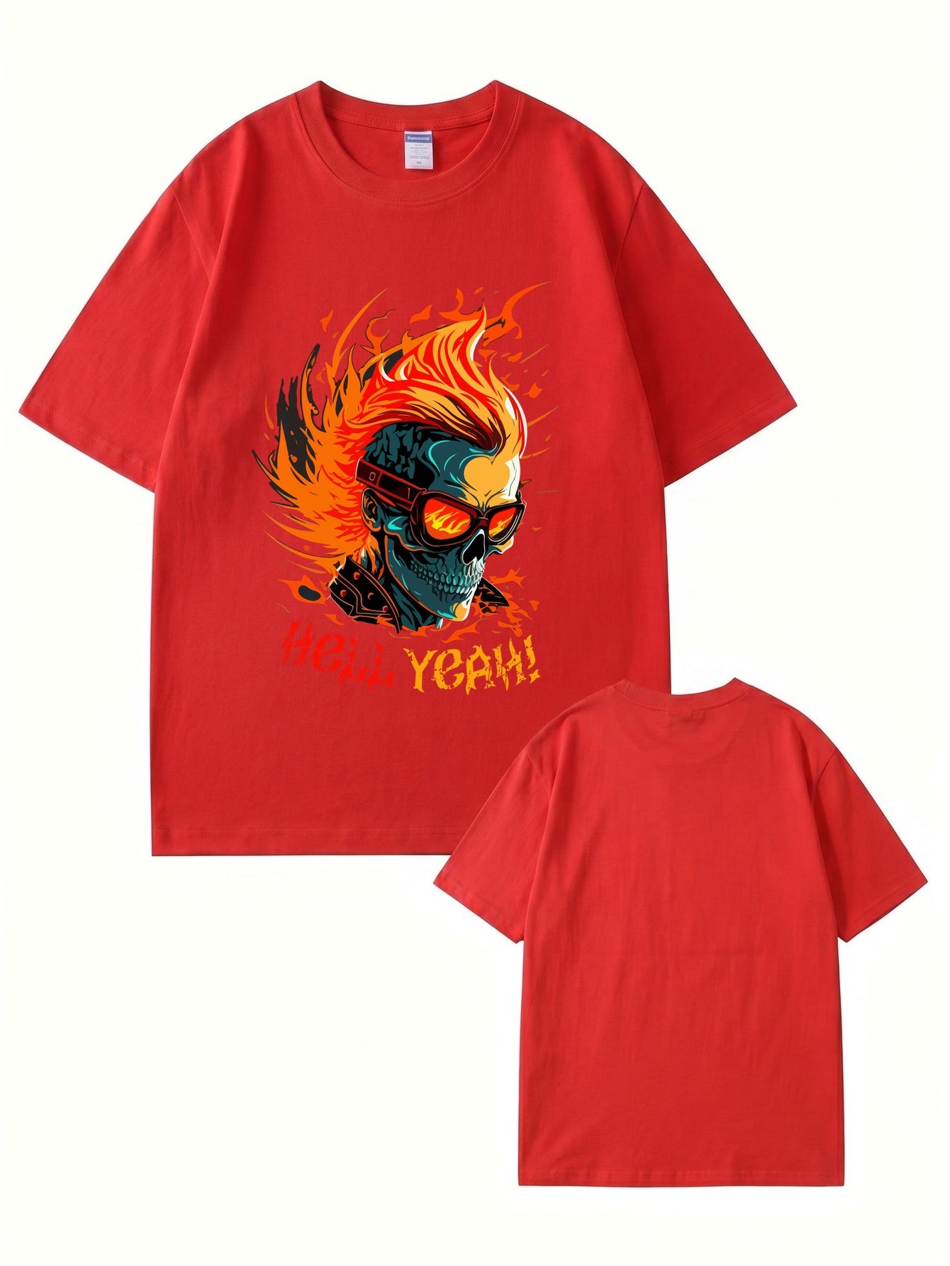 HELL YEAH Flaming Skull Graphic T-Shirt - Premium 200gsm Cotton Streetwear