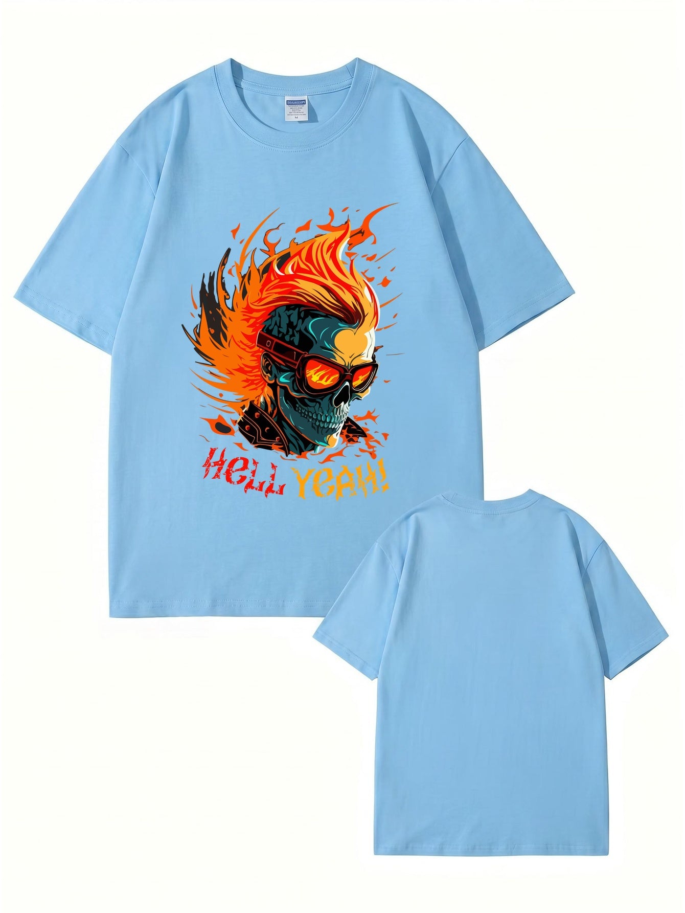 HELL YEAH Flaming Skull Graphic T-Shirt - Premium 200gsm Cotton Streetwear