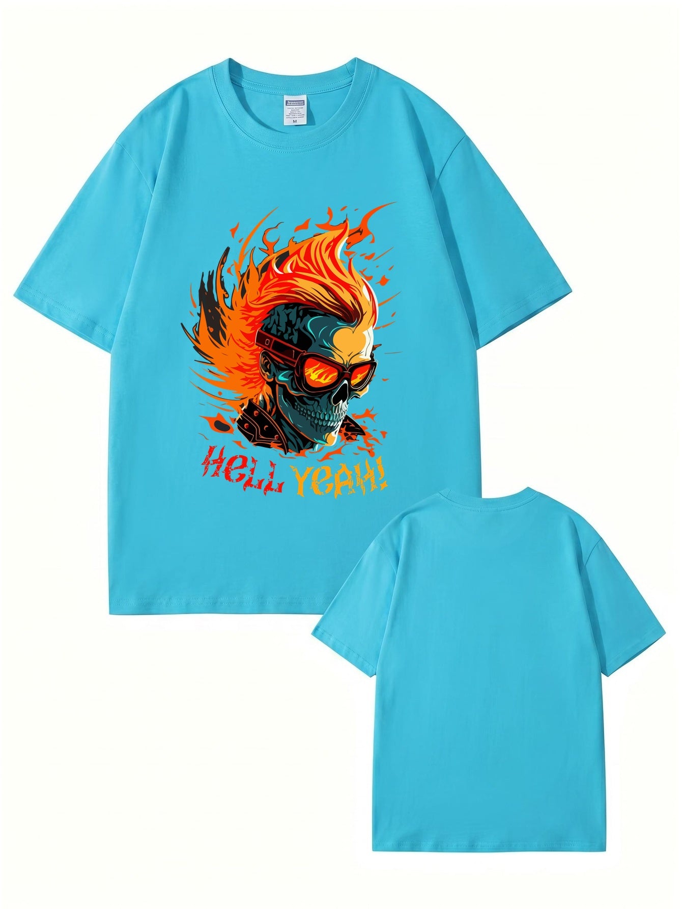 HELL YEAH Flaming Skull Graphic T-Shirt - Premium 200gsm Cotton Streetwear