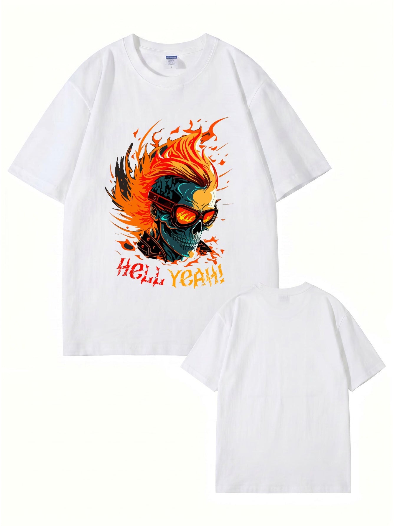 HELL YEAH Flaming Skull Graphic T-Shirt - Premium 200gsm Cotton Streetwear