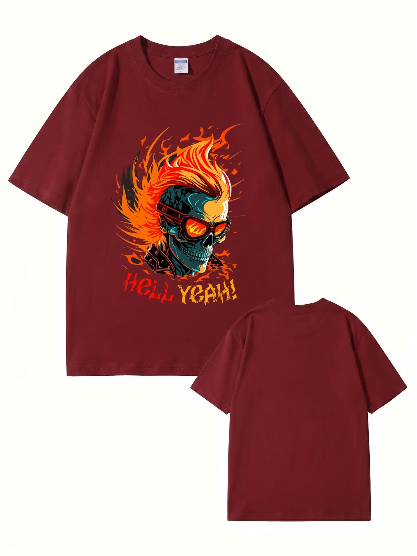 HELL YEAH Flaming Skull Graphic T-Shirt - Premium 200gsm Cotton Streetwear