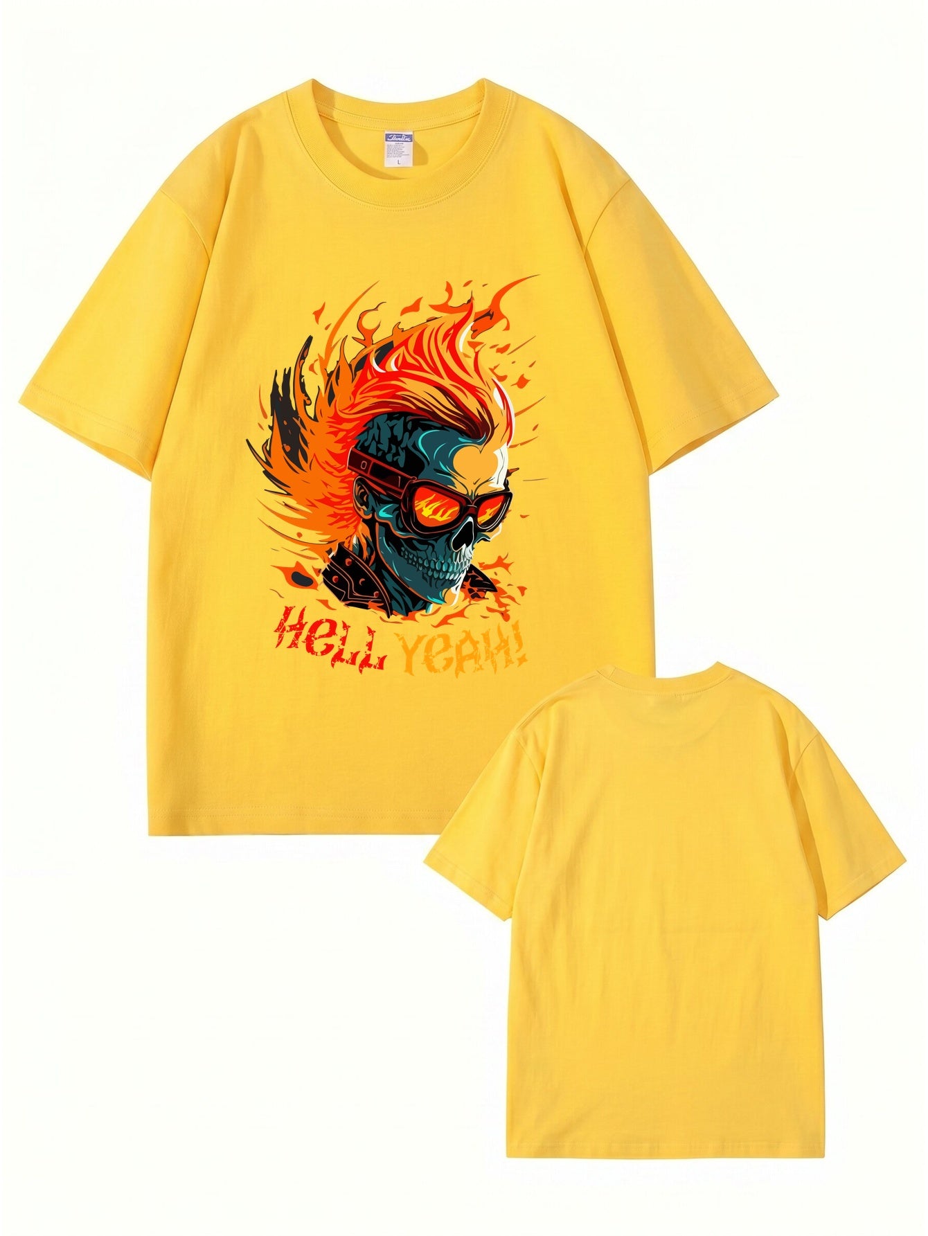 HELL YEAH Flaming Skull Graphic T-Shirt - Premium 200gsm Cotton Streetwear