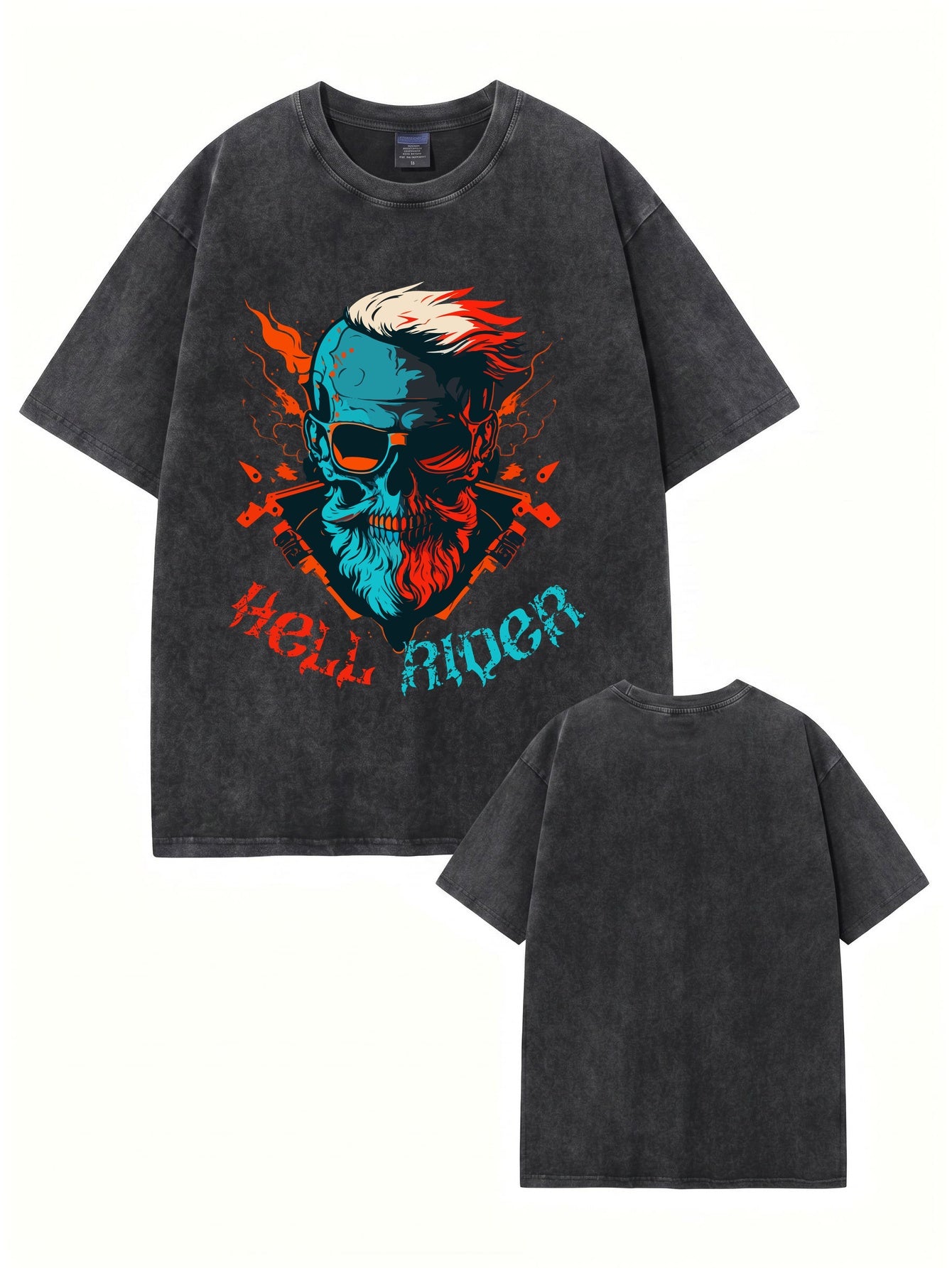 Hell Rider Vintage Washed Graphic T-Shirt - Heavyweight Cotton Streetwear