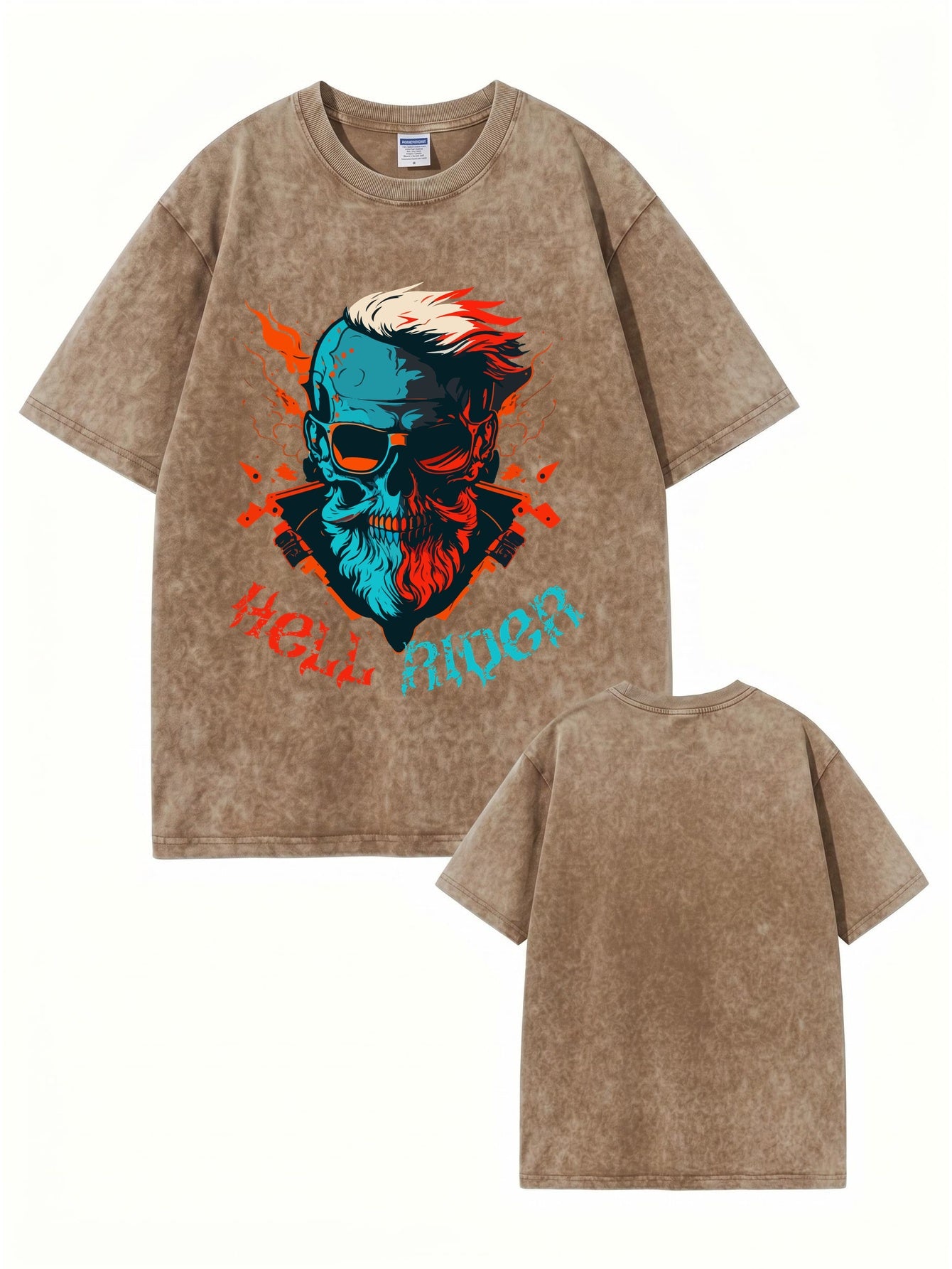 Hell Rider Vintage Washed Graphic T-Shirt - Heavyweight Cotton Streetwear