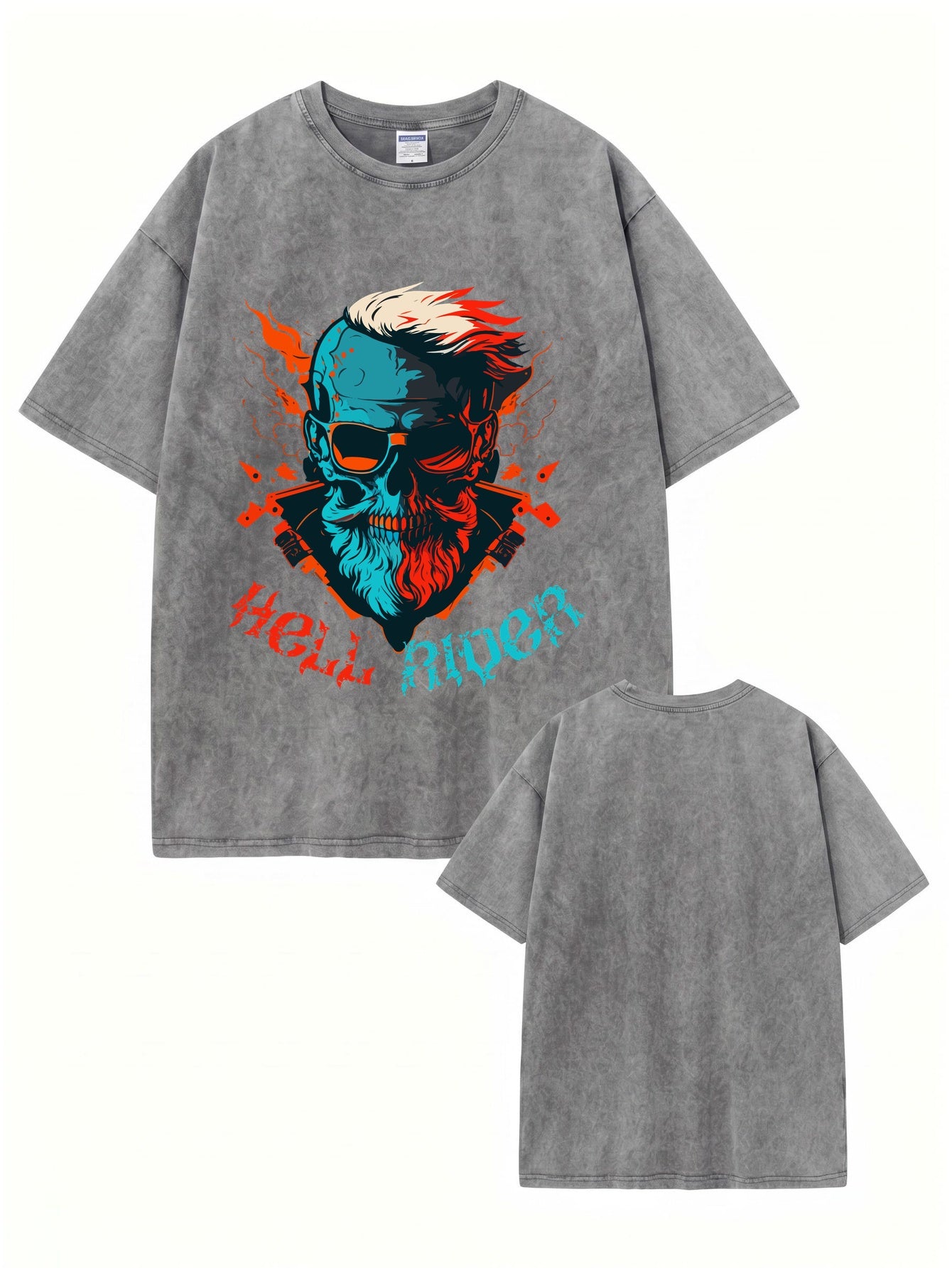Hell Rider Vintage Washed Graphic T-Shirt - Heavyweight Cotton Streetwear