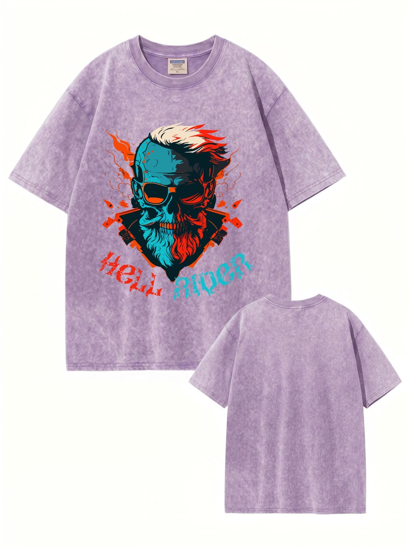 Hell Rider Vintage Washed Graphic T-Shirt - Heavyweight Cotton Streetwear