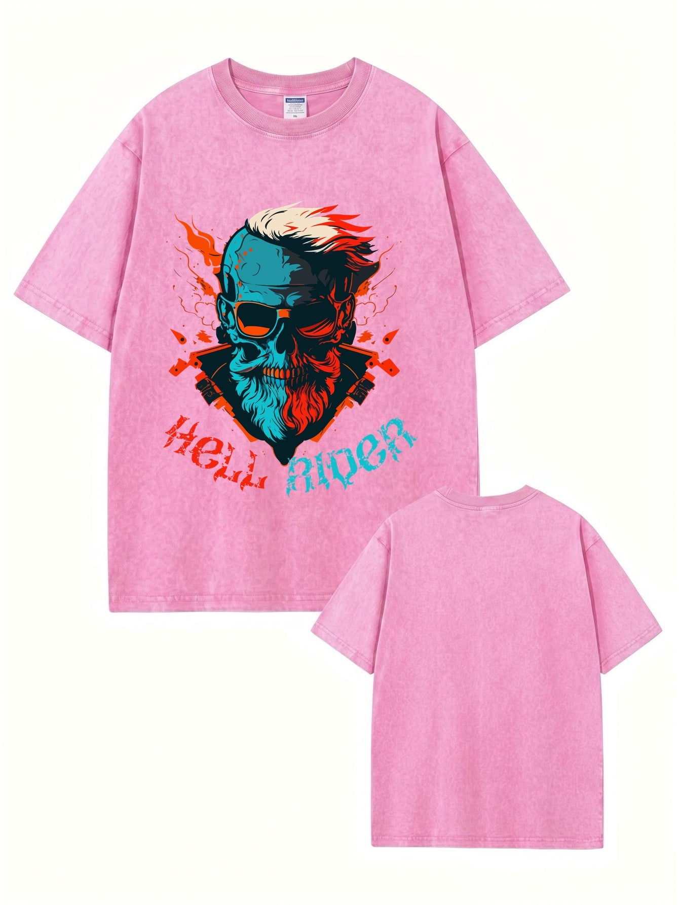 Hell Rider Vintage Washed Graphic T-Shirt - Heavyweight Cotton Streetwear