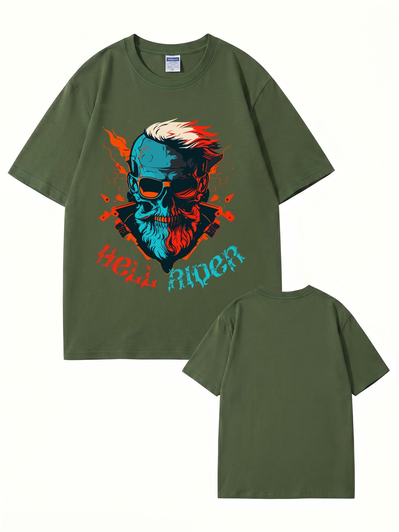Hell Rider Skull Graphic Print Men's 200gsm Cotton T-Shirt
