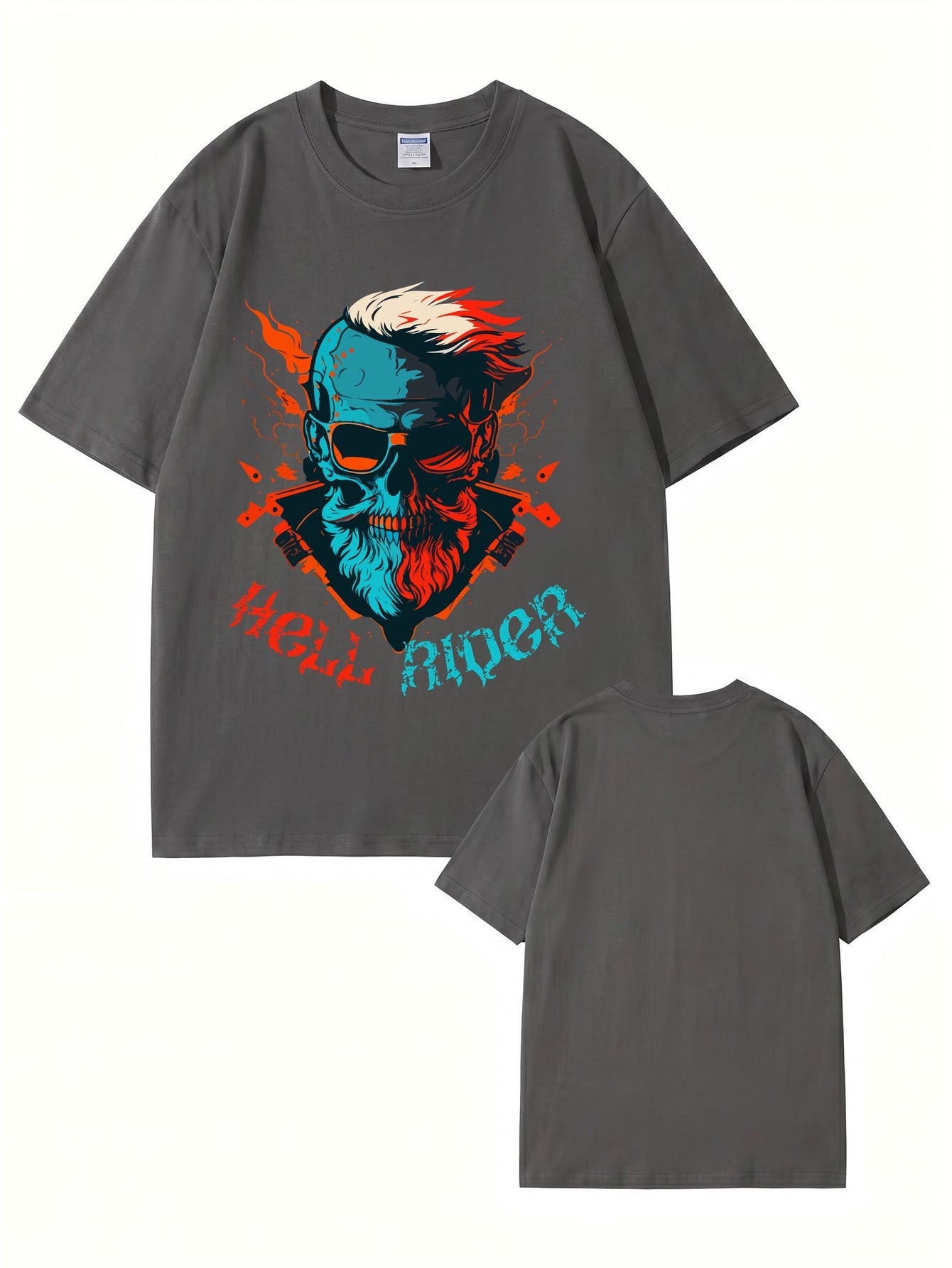 Hell Rider Skull Graphic Print Men's 200gsm Cotton T-Shirt