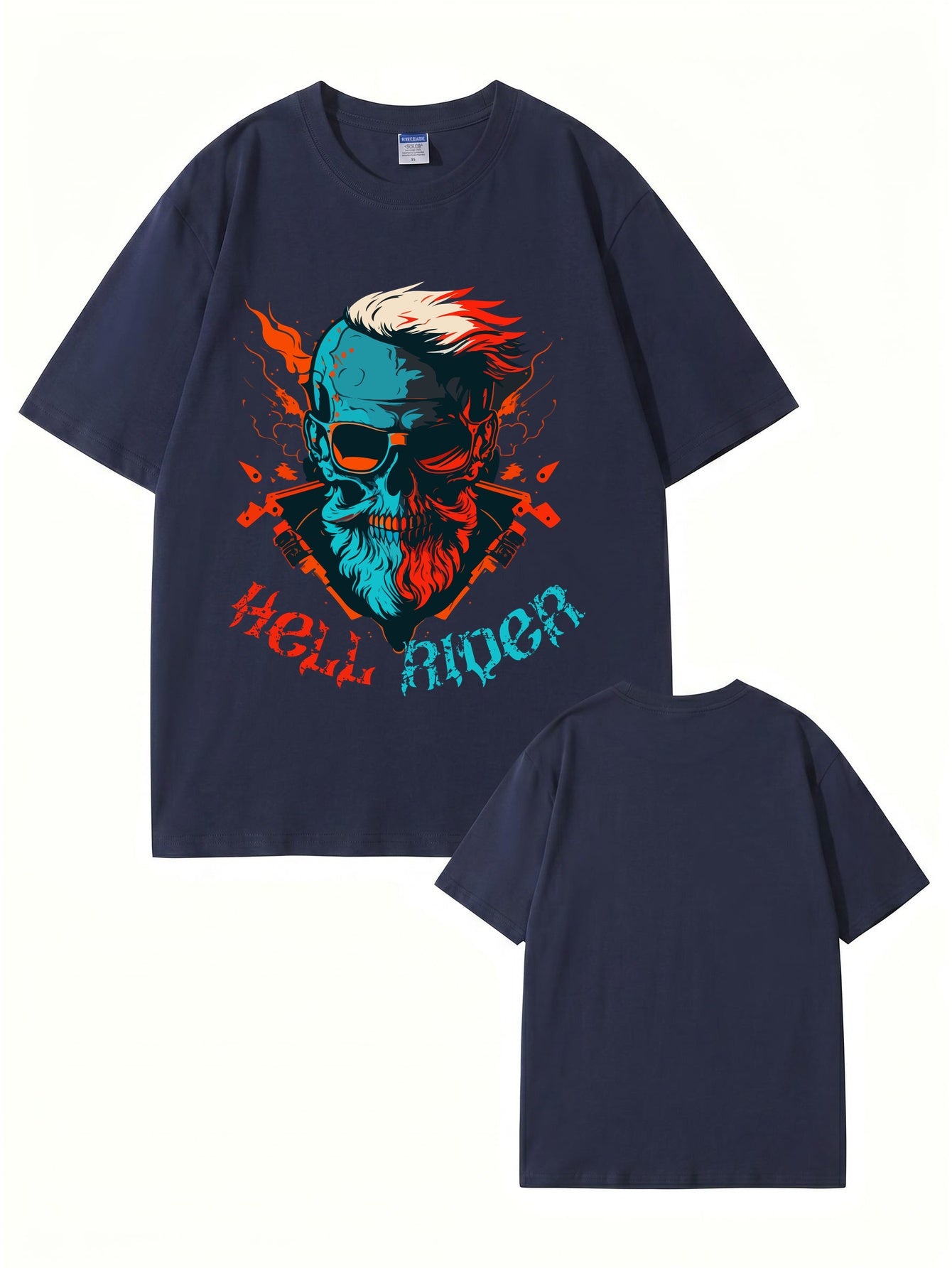 Hell Rider Skull Graphic Print Men's 200gsm Cotton T-Shirt