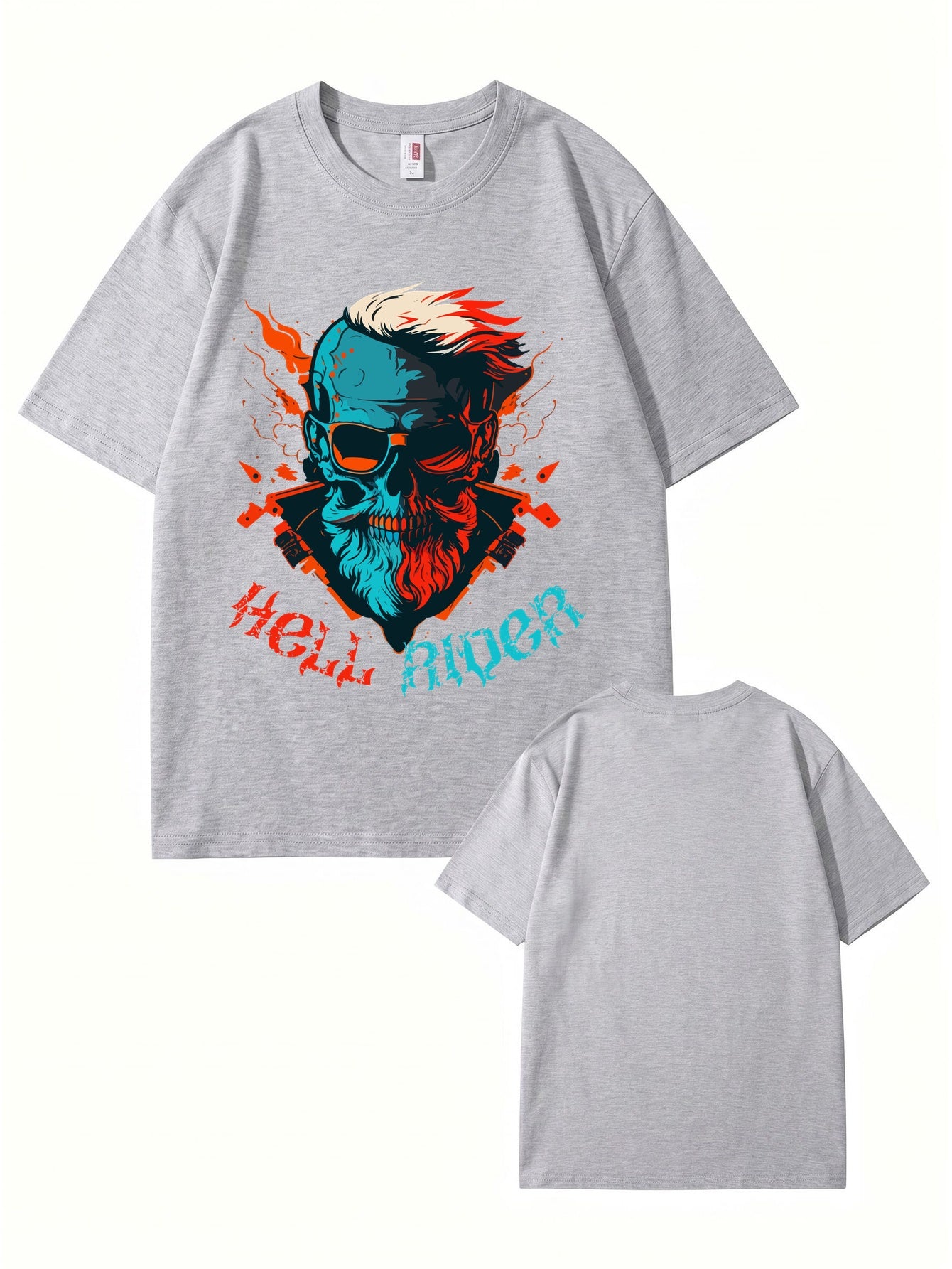 Hell Rider Skull Graphic Print Men's 200gsm Cotton T-Shirt