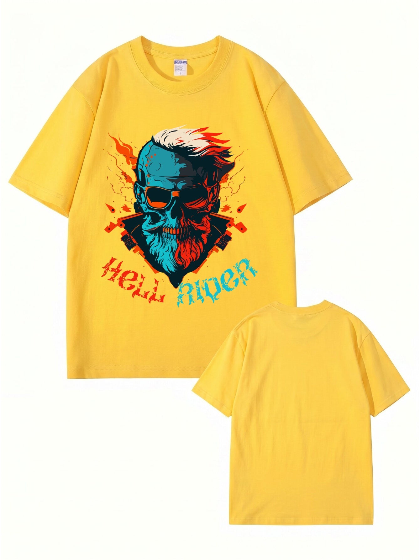 Hell Rider Skull Graphic Print Men's 200gsm Cotton T-Shirt