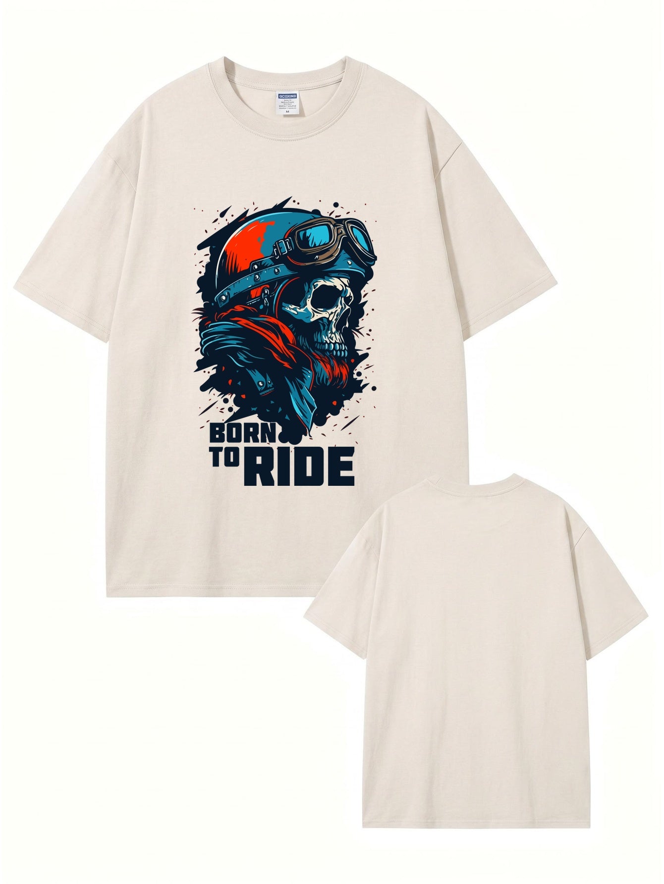 Vintage Washed Born to Ride Skull Graphic T-Shirt - Heavyweight Cotton