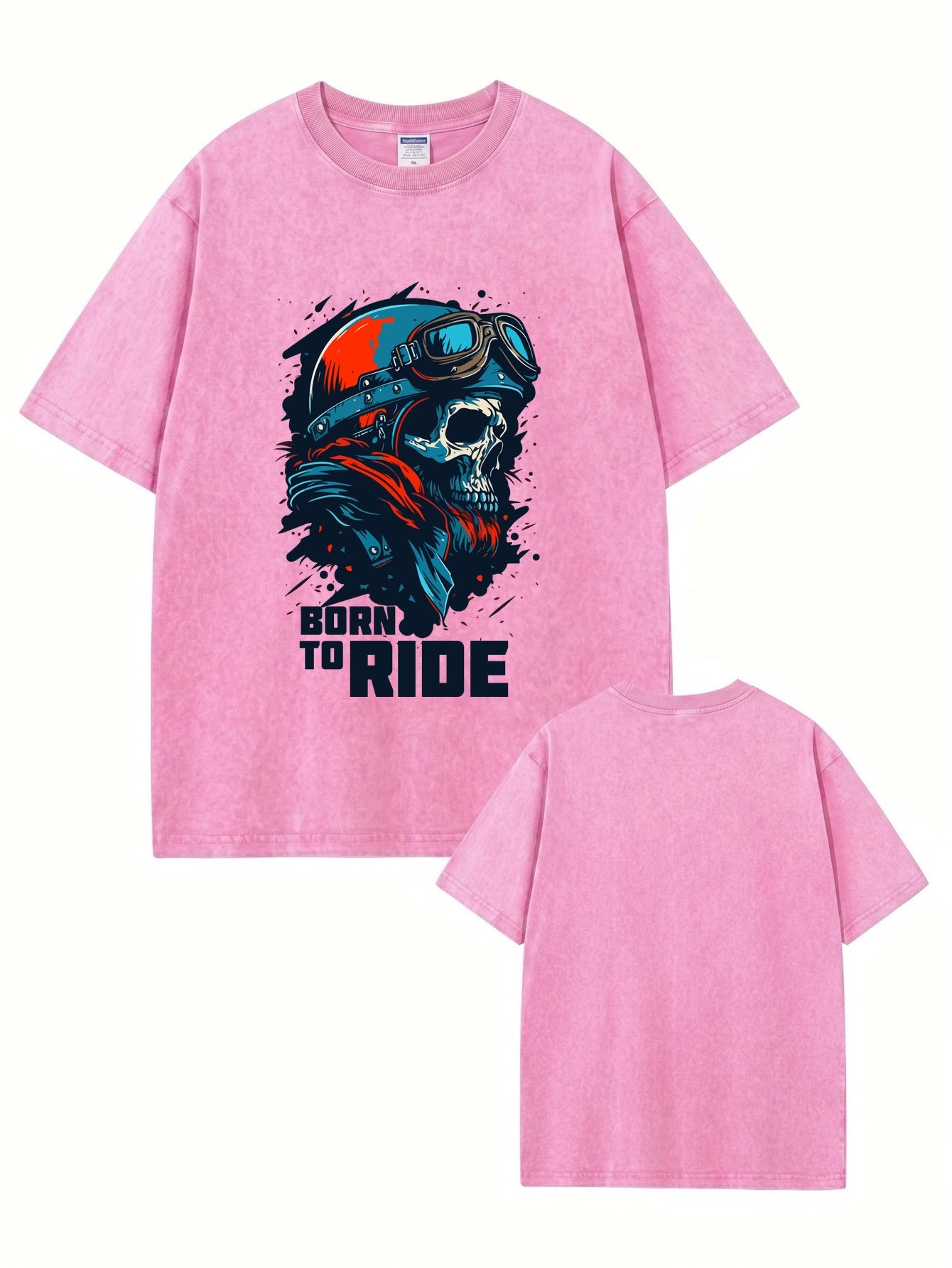 Vintage Washed Born to Ride Skull Graphic T-Shirt - Heavyweight Cotton