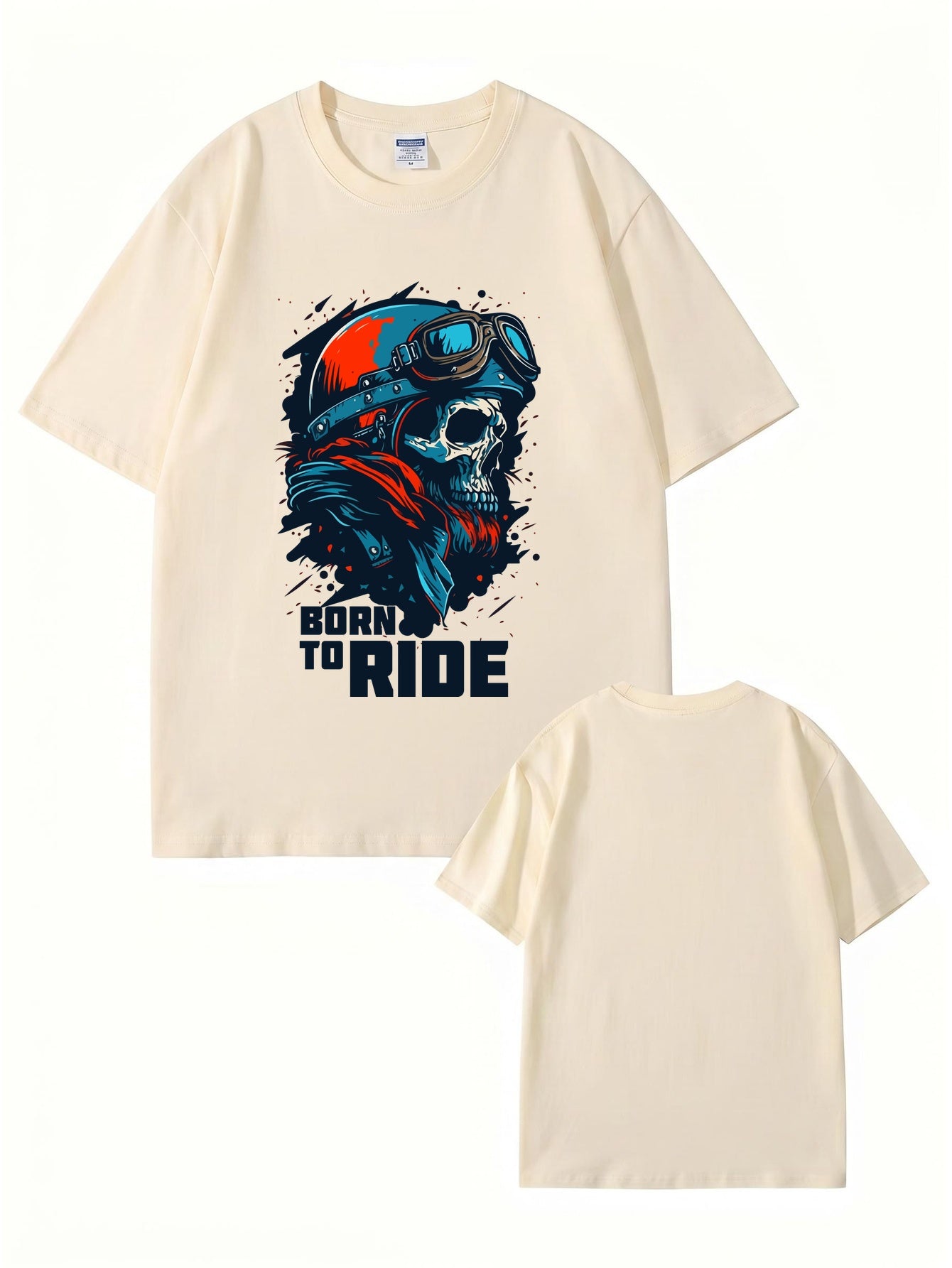 Born To Ride Skull Biker T-Shirt - Premium Heavyweight Cotton Graphic Tee