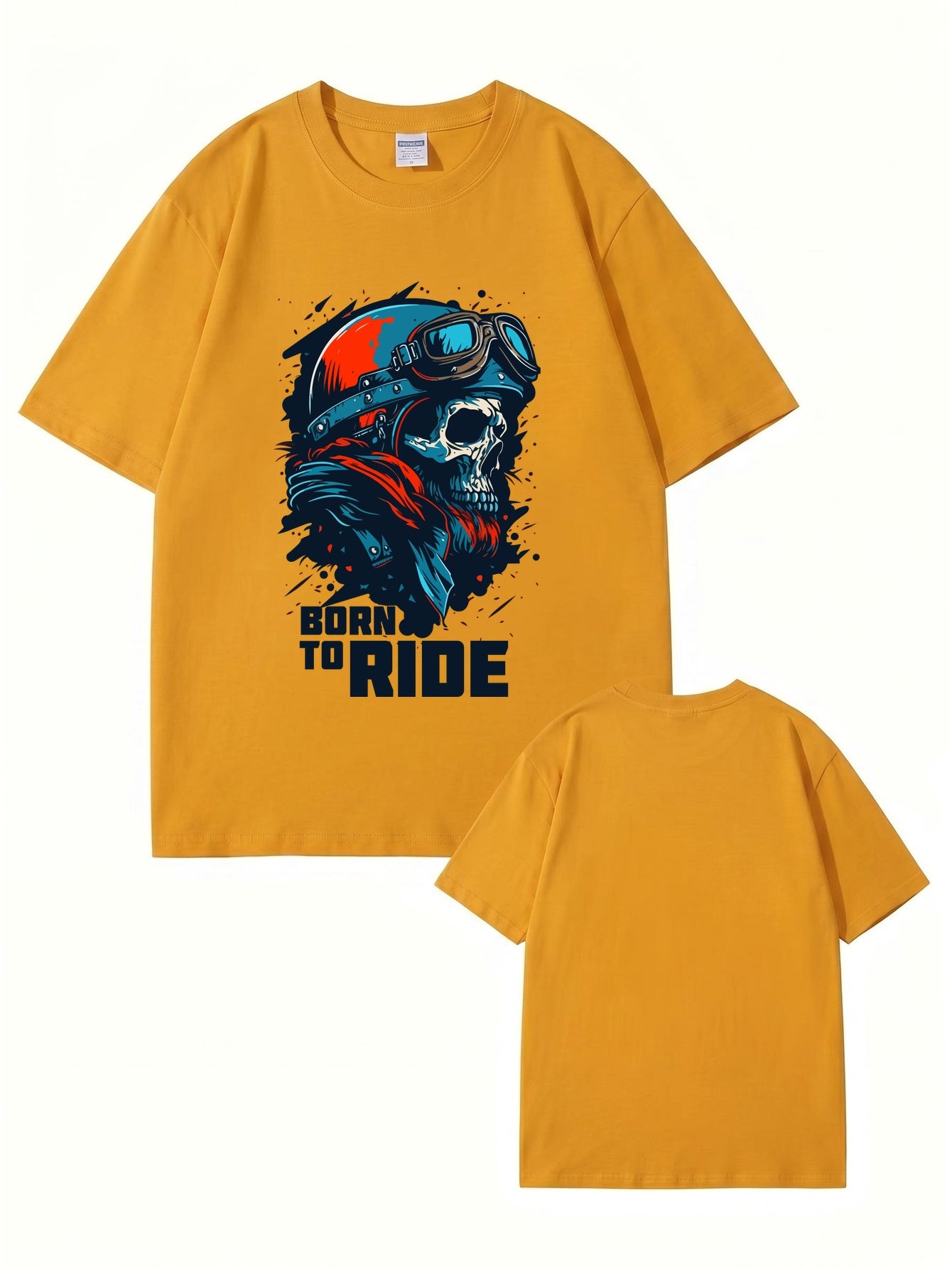 Born To Ride Skull Biker T-Shirt - Premium Heavyweight Cotton Graphic Tee