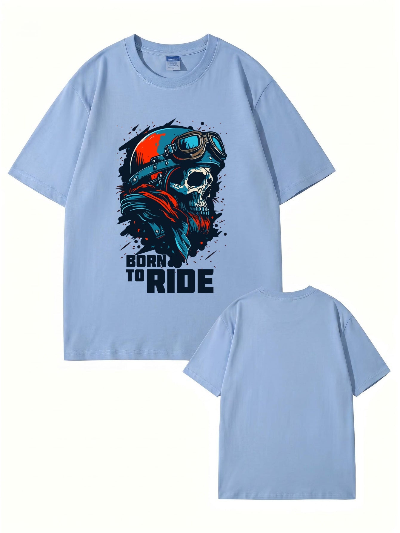 Born To Ride Skull Biker T-Shirt - Premium Heavyweight Cotton Graphic Tee